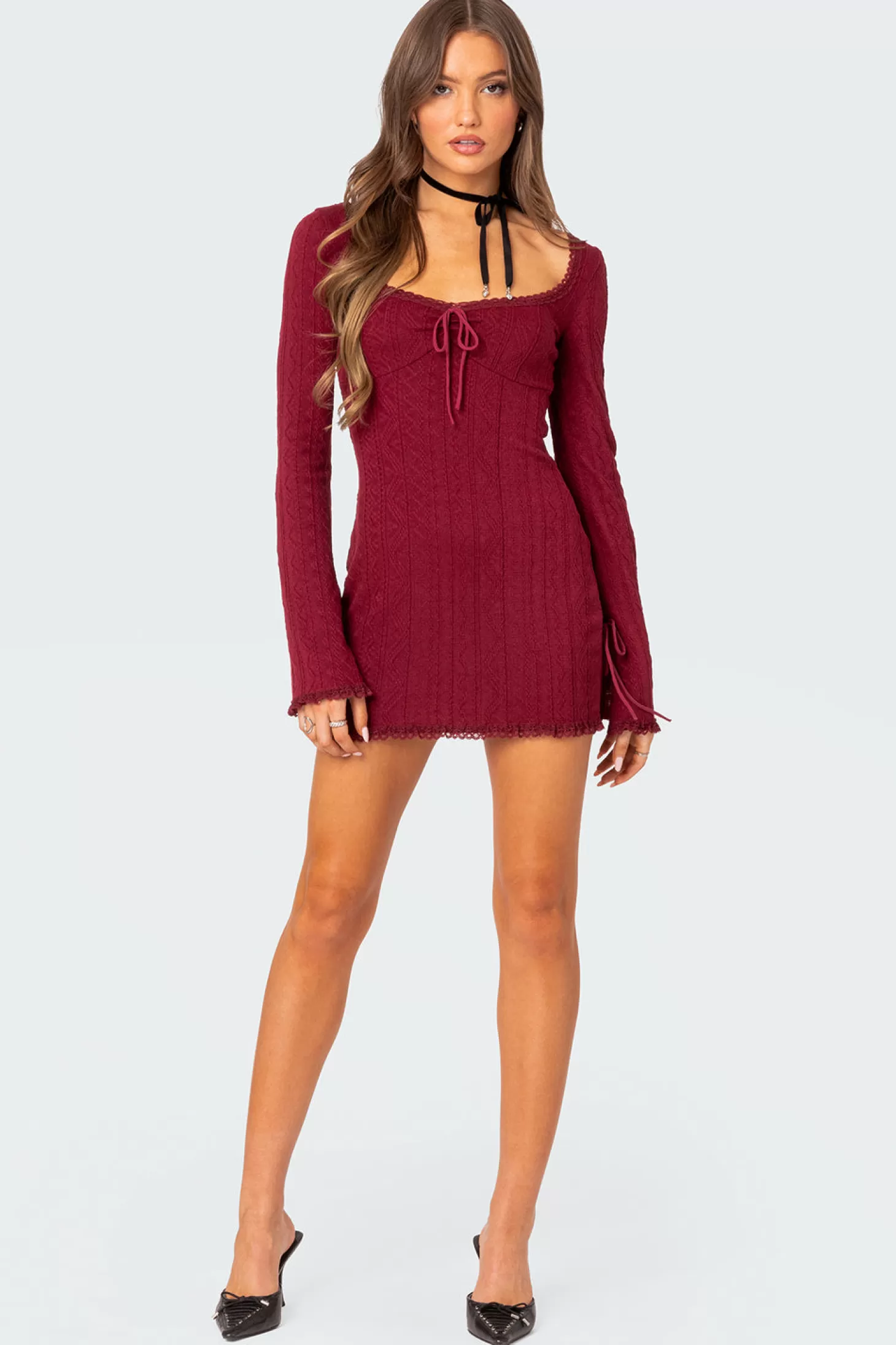 edikted Krista Lacey Knit Mini Dress* Mini Dresses | Long Sleeve Tops