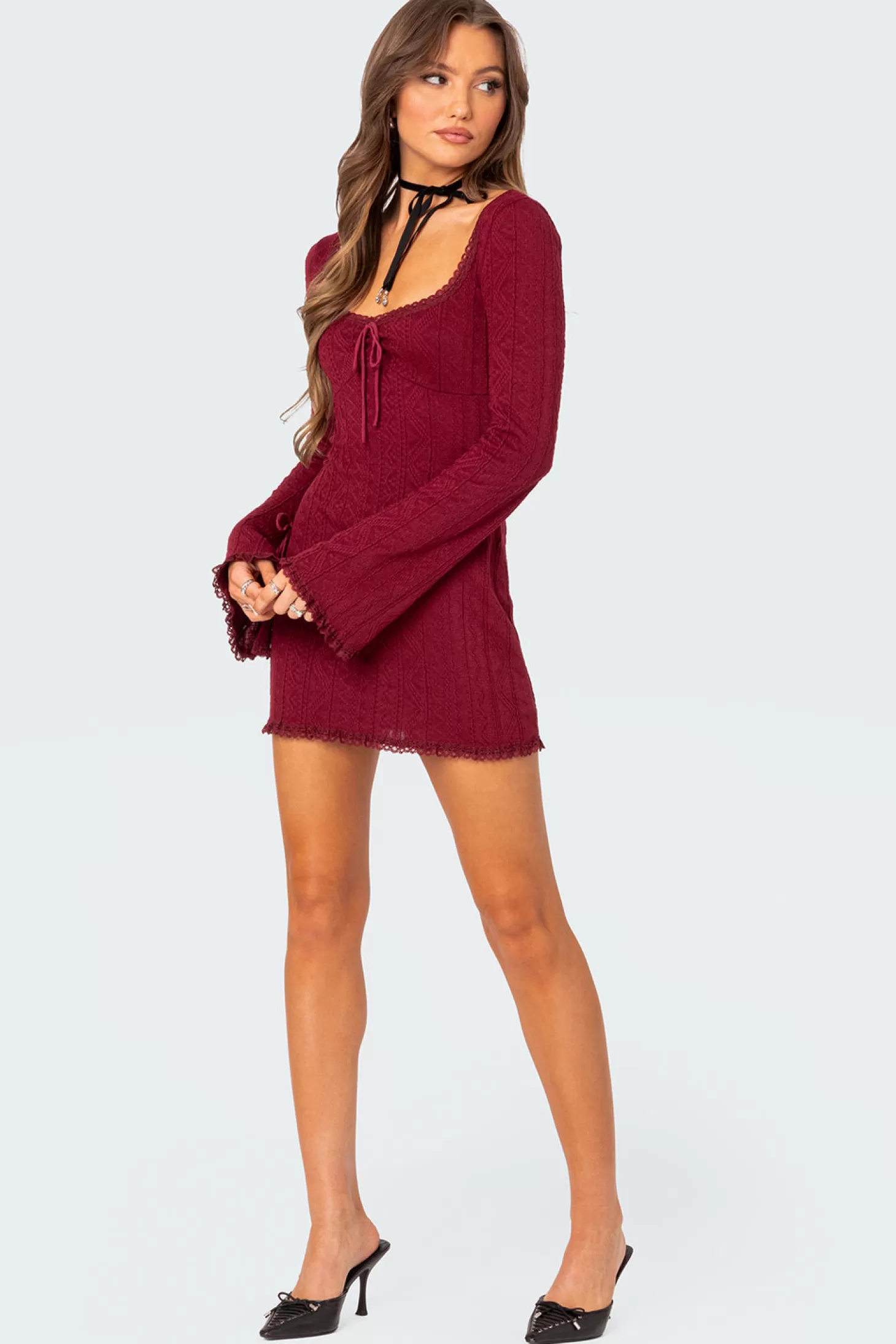 edikted Krista Lacey Knit Mini Dress* Mini Dresses | Long Sleeve Tops