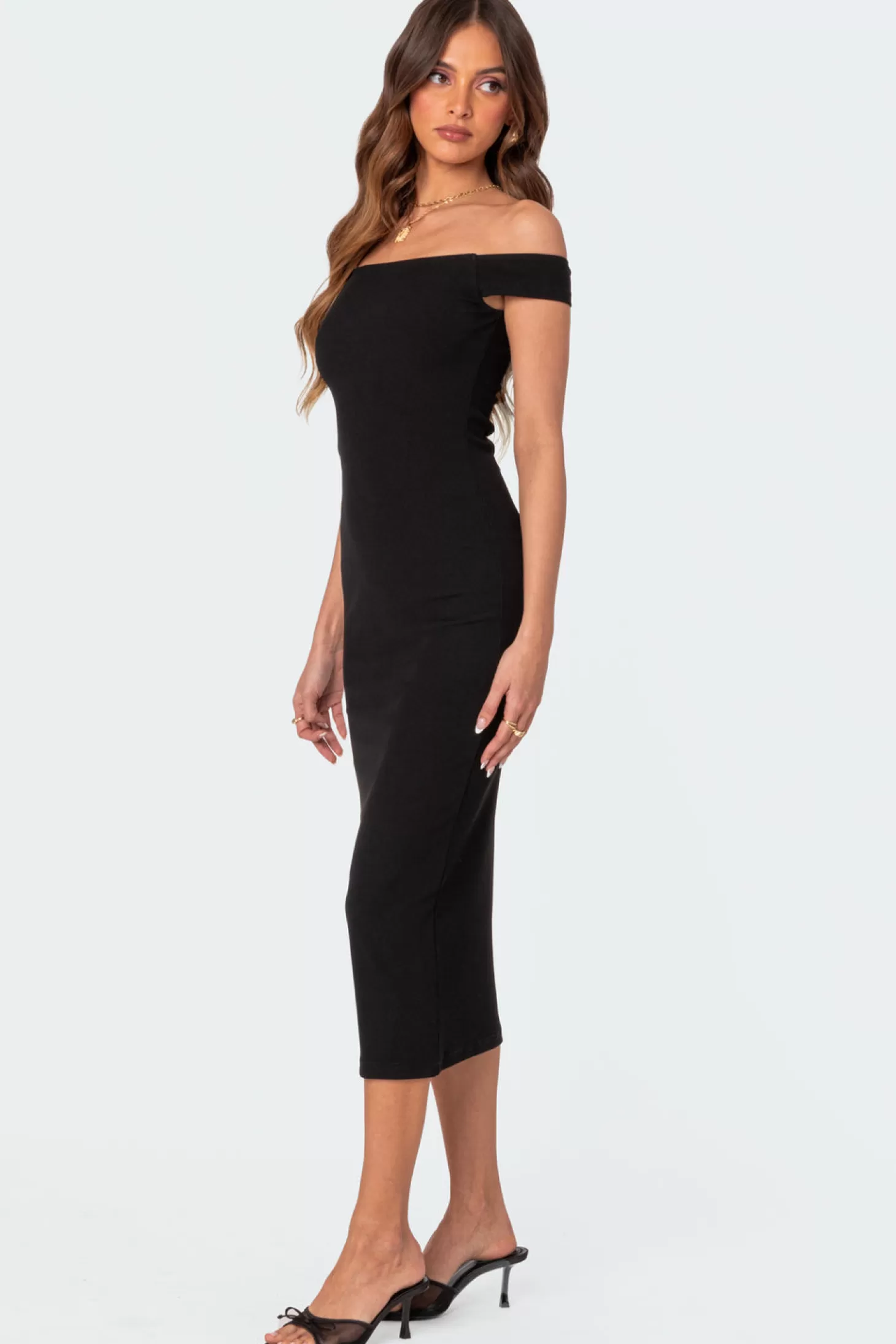 edikted Kyla Off Shoulder Ribbed Midi Dress* LBD | Dresses