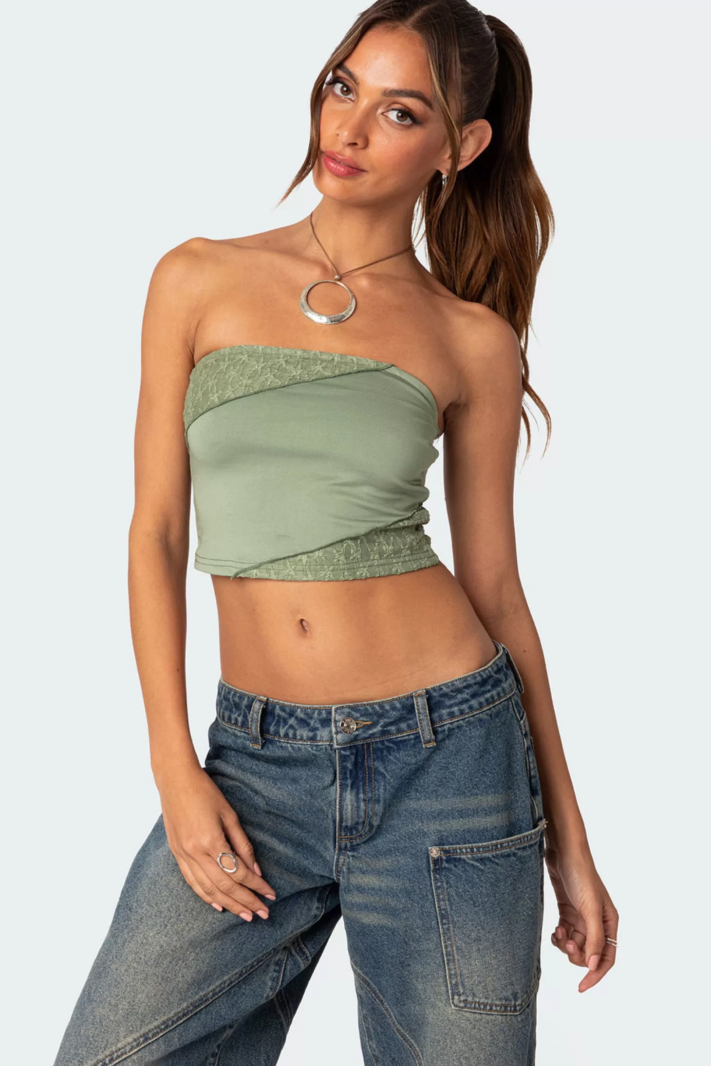 edikted Lace Patchwork Tube Top* Crop Tops | Strapless Tops