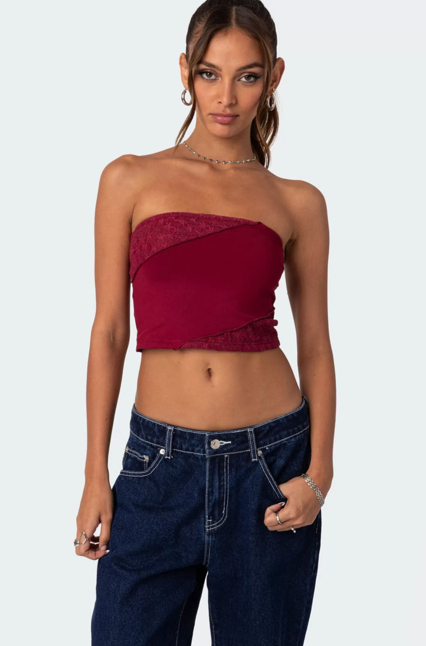 edikted Lace Patchwork Tube Top* Crop Tops | Strapless Tops