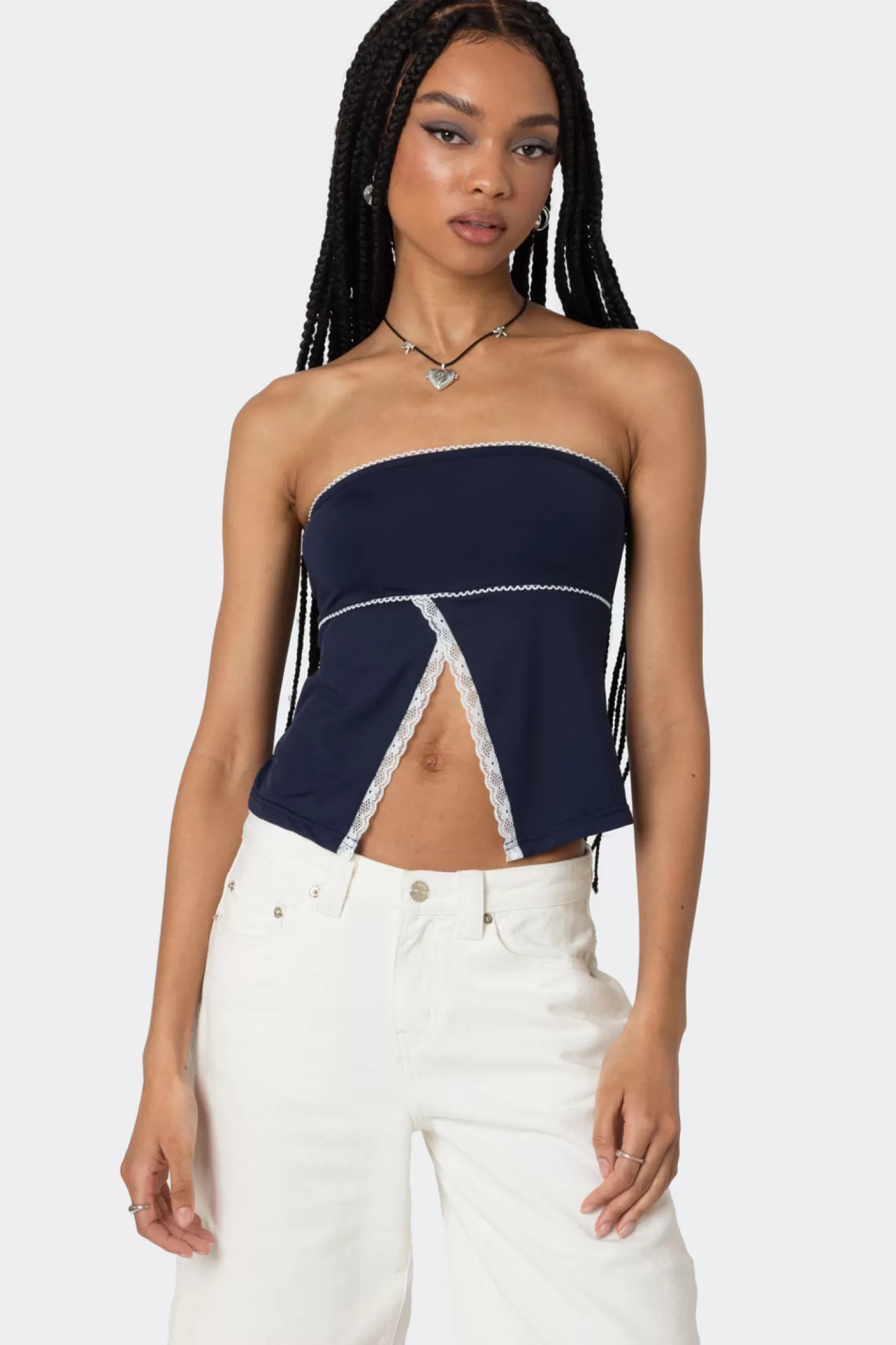 edikted Lace Trim Split Front Tube Top* Strapless Tops | Tops