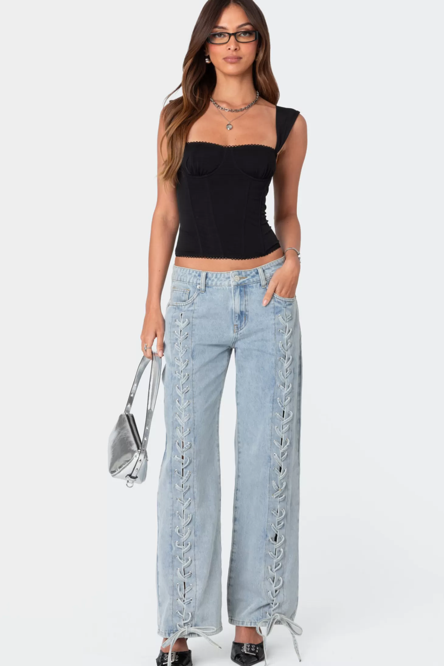 edikted Laced Up Low Rise Jeans* Jeans | Jeans