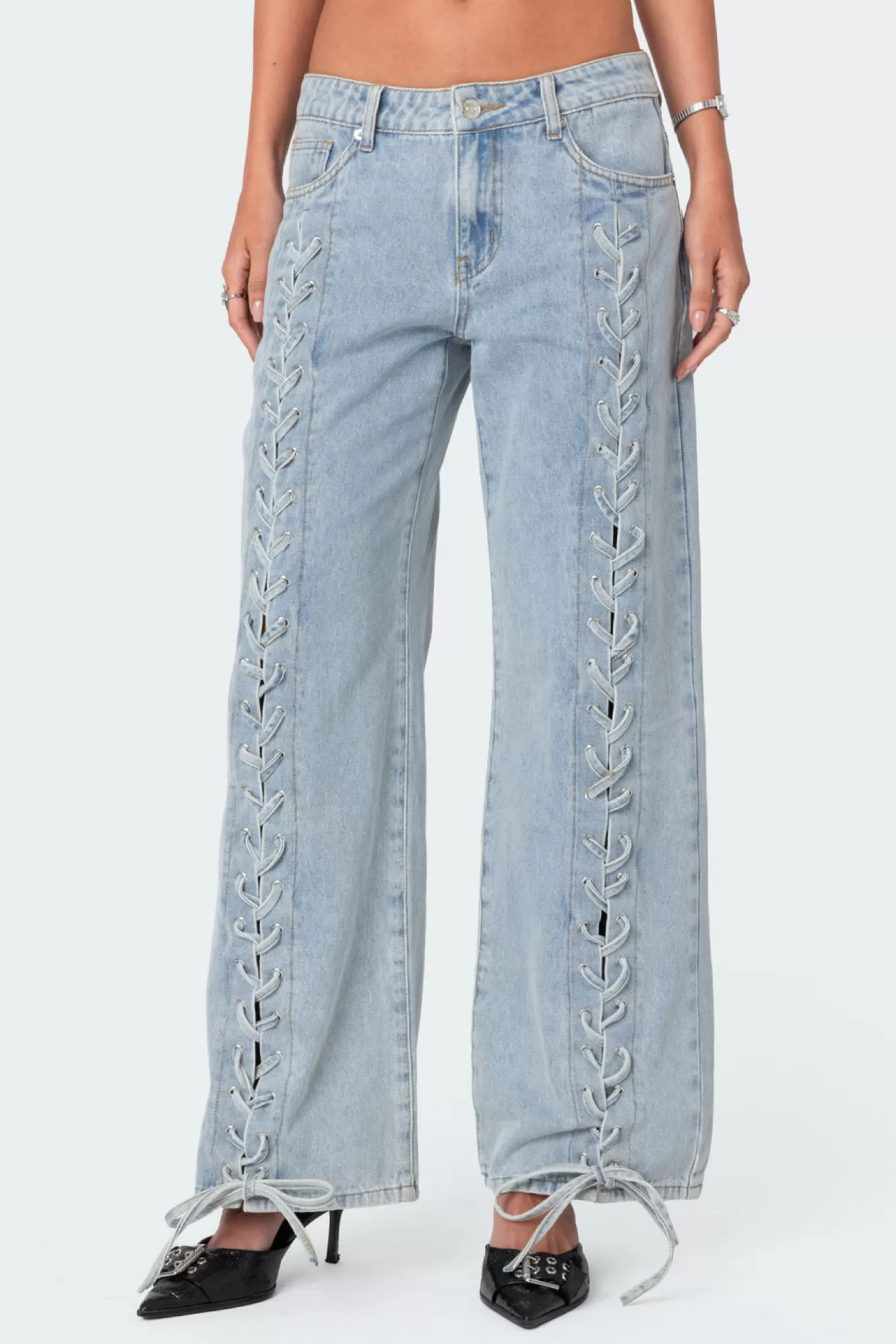 edikted Laced Up Low Rise Jeans* Jeans | Jeans