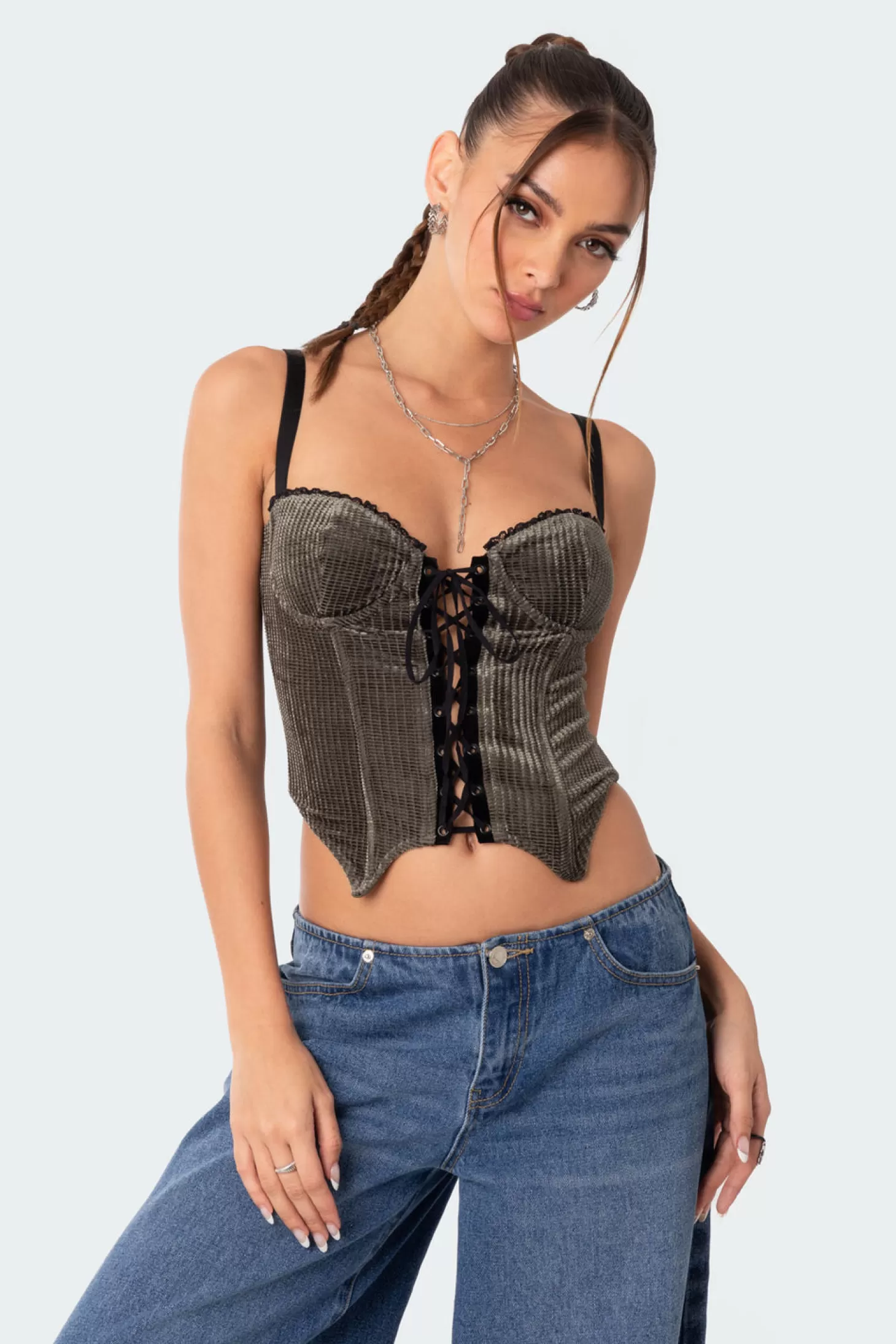 edikted Lacey Cupped Velvet Corset* Corsets | Corsets