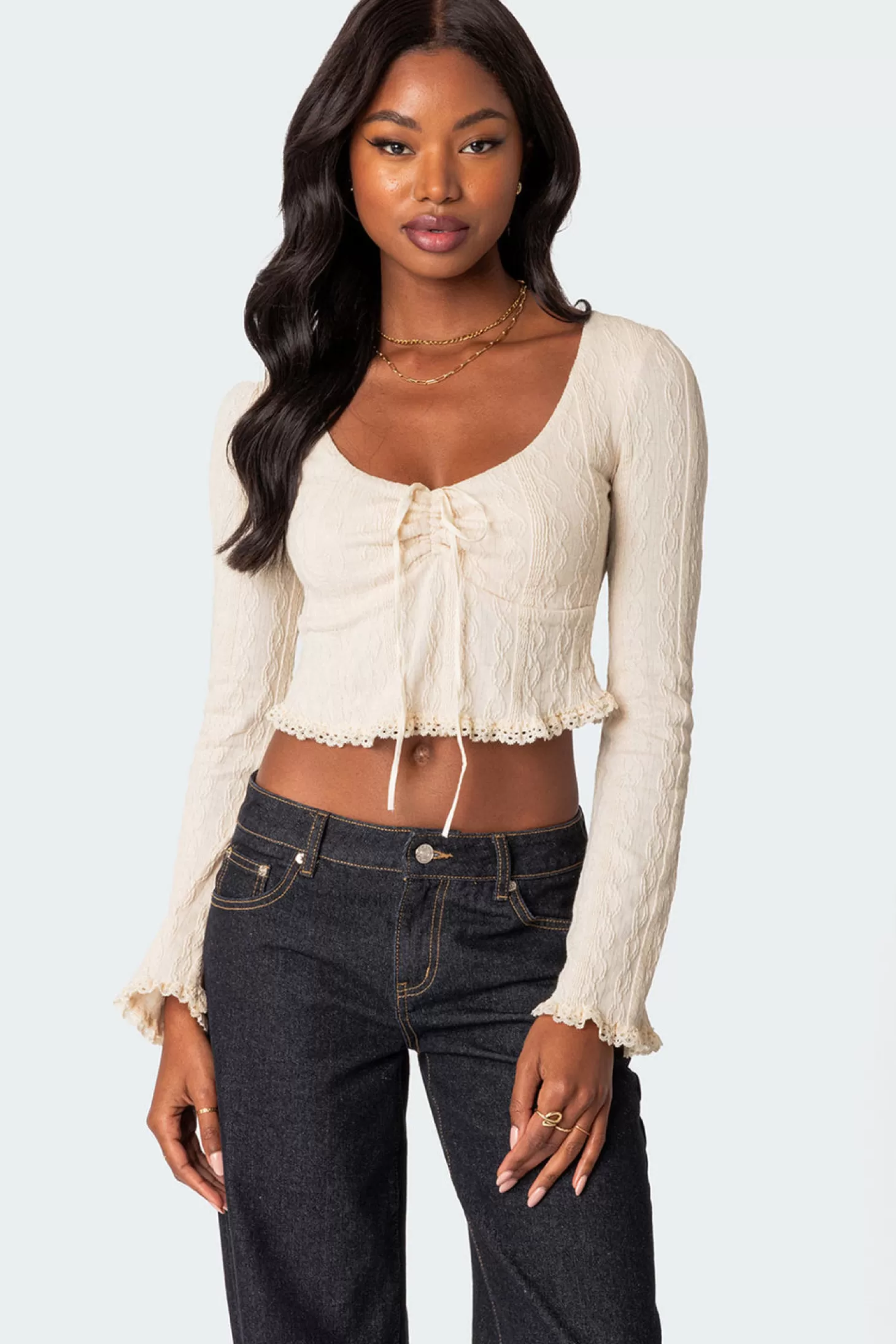 edikted Lacey Long Sleeve Knit Top* Crop Tops | Long Sleeve Tops