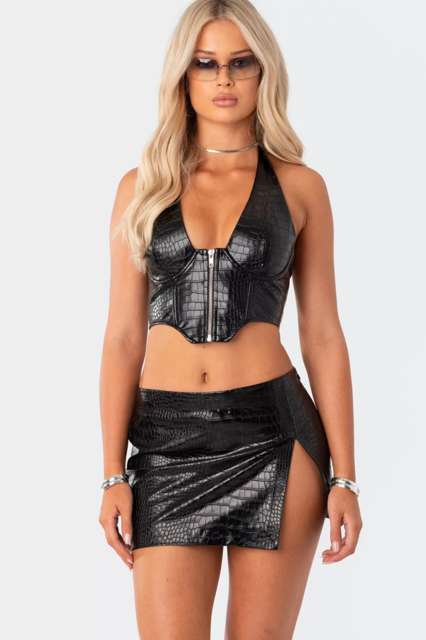 edikted Lana Faux Croc Leather Corset* Crop Tops | Corsets