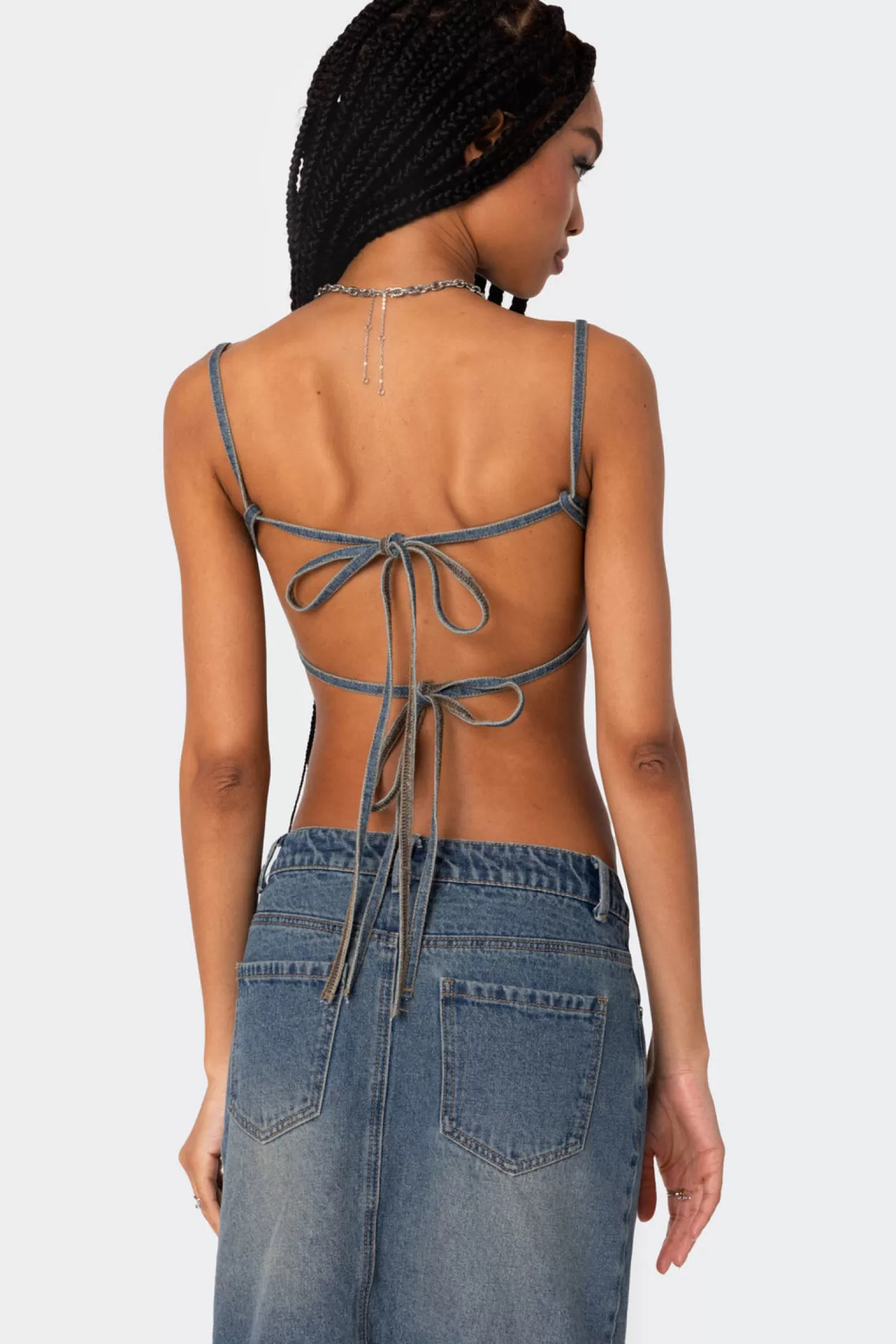 edikted Lassy Washed Denim Bralette* Crop Tops | Denim Tops