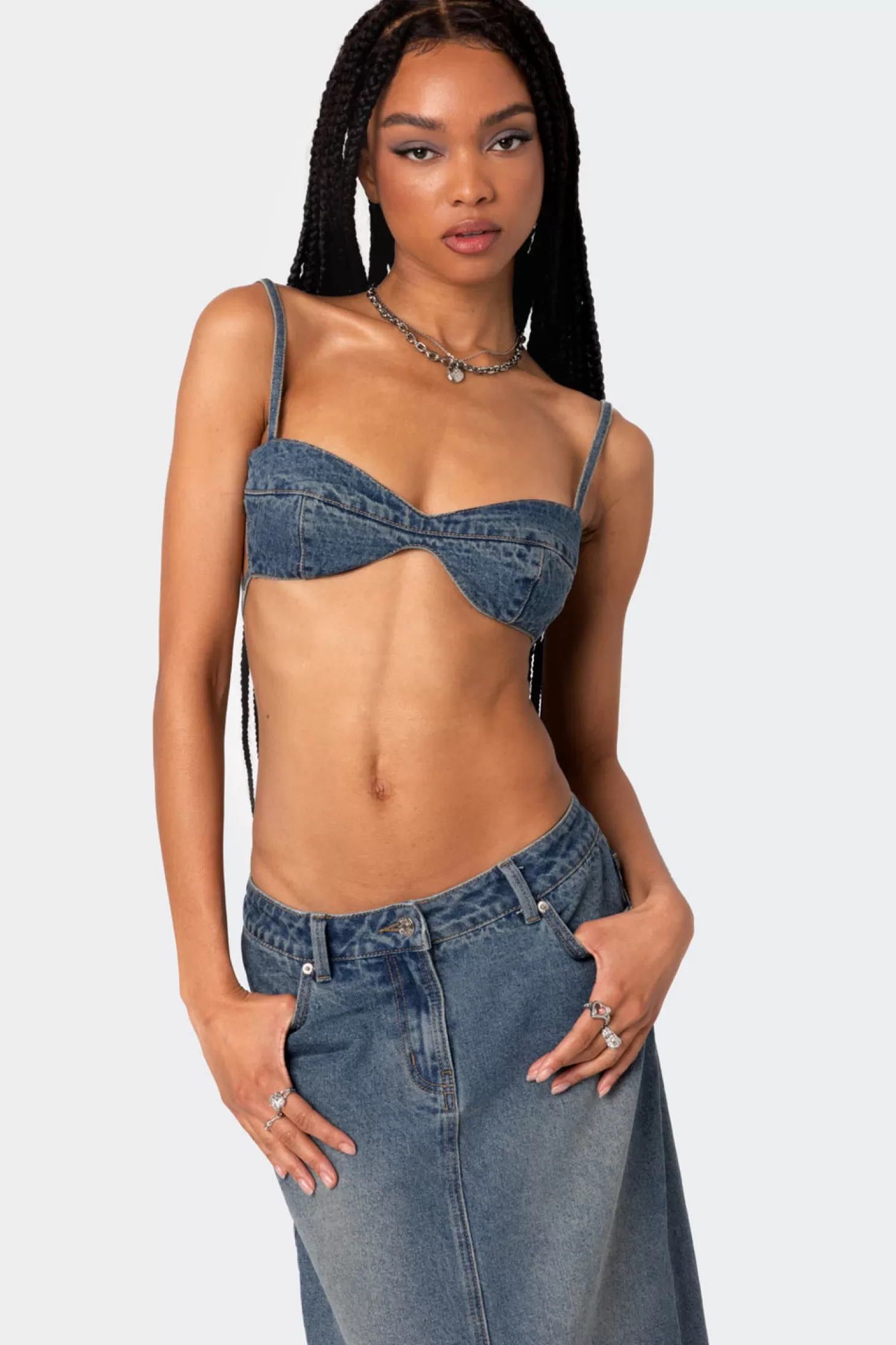 edikted Lassy Washed Denim Bralette* Crop Tops | Denim Tops