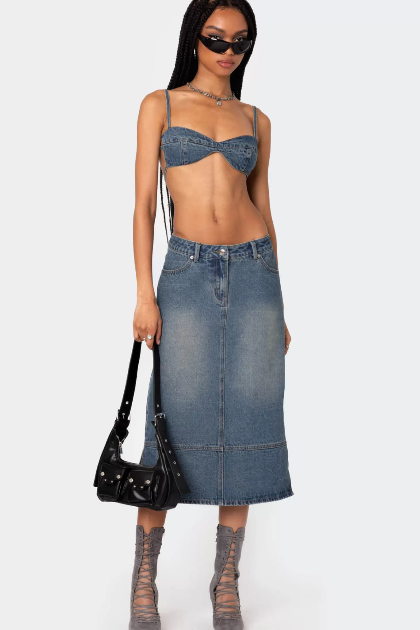 edikted Lassy Washed Denim Midi Skirt* Skirts | Skirts