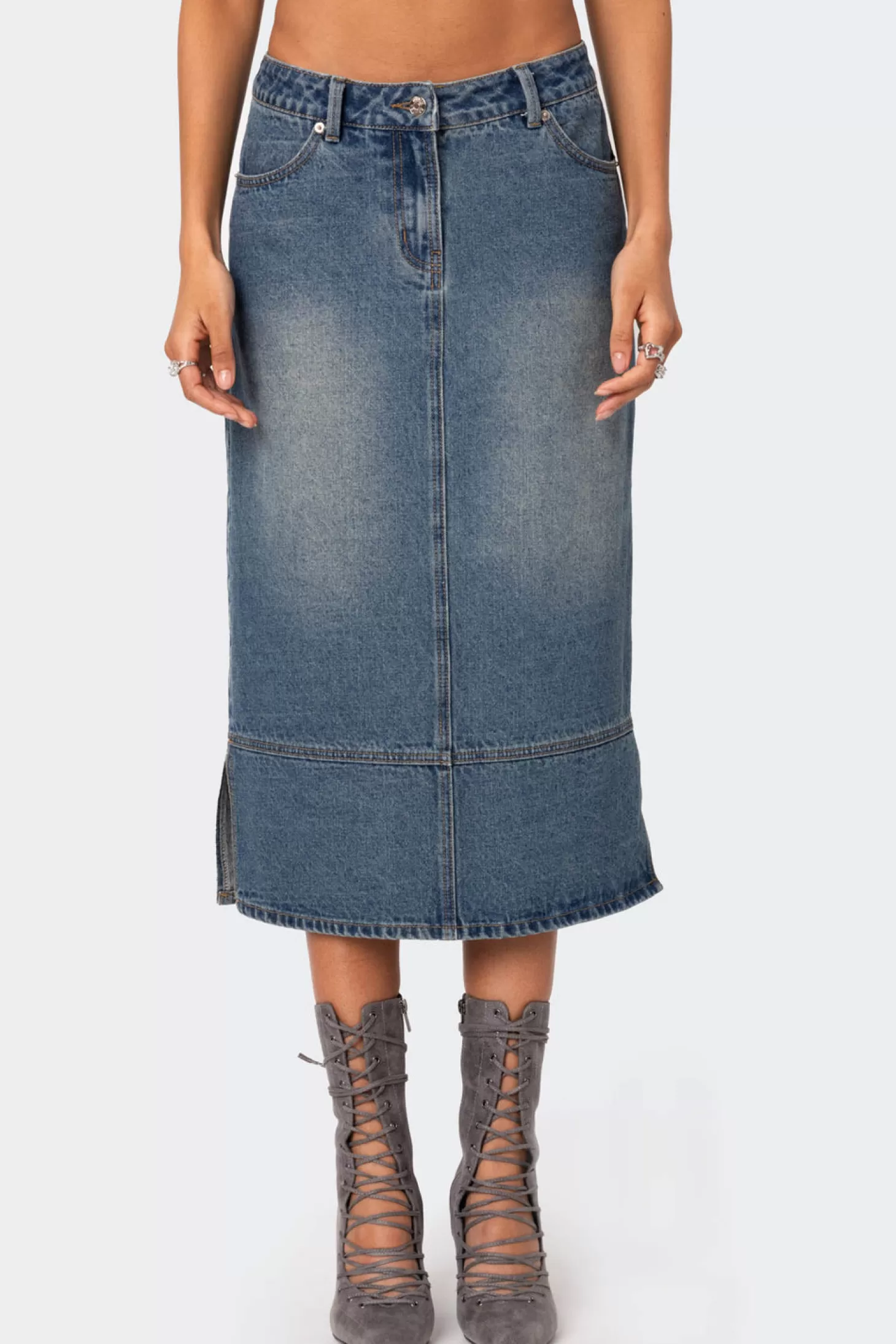 edikted Lassy Washed Denim Midi Skirt* Skirts | Skirts