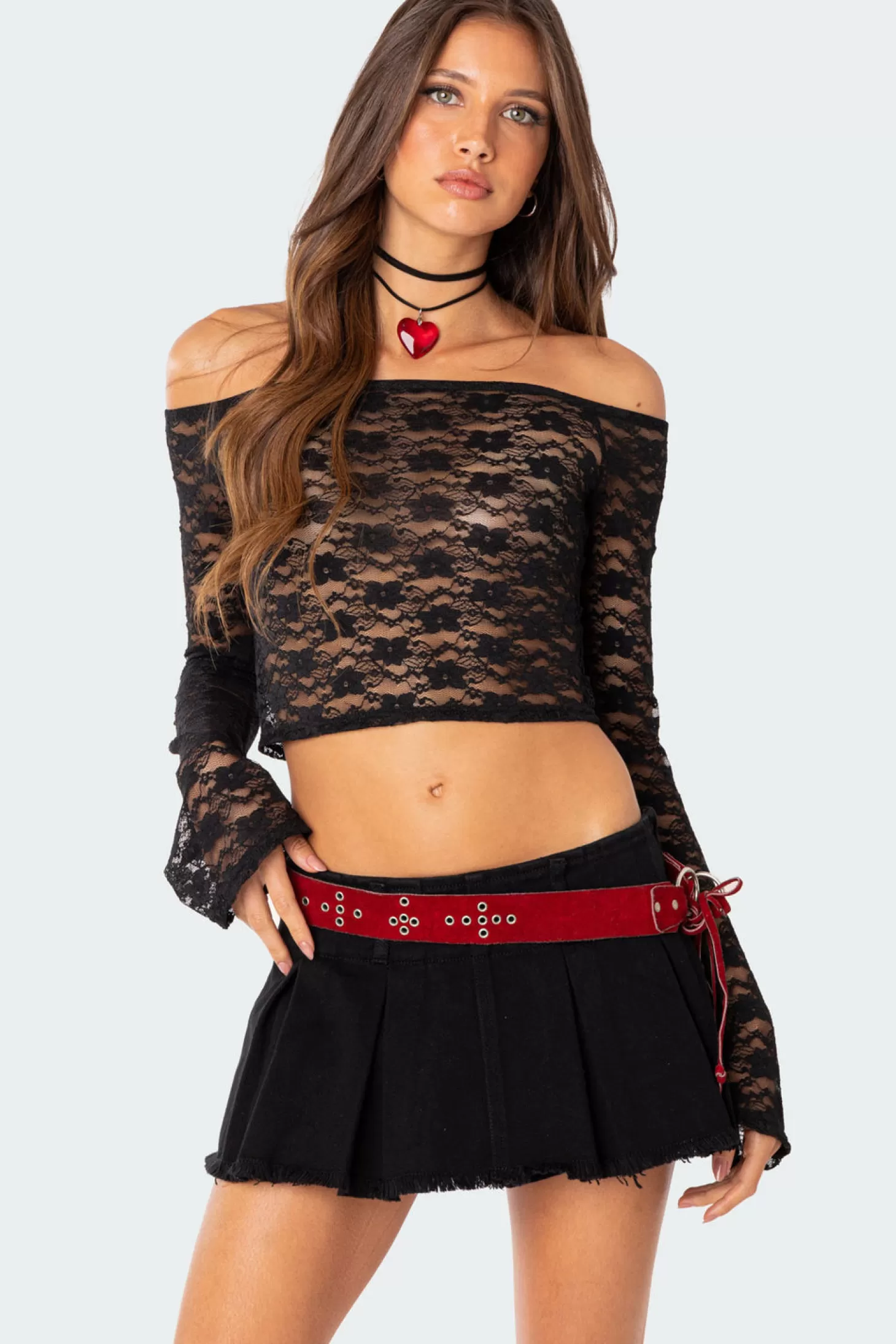 edikted Laura Off Shoulder Sheer Lace Top* Crop Tops | Long Sleeve Tops