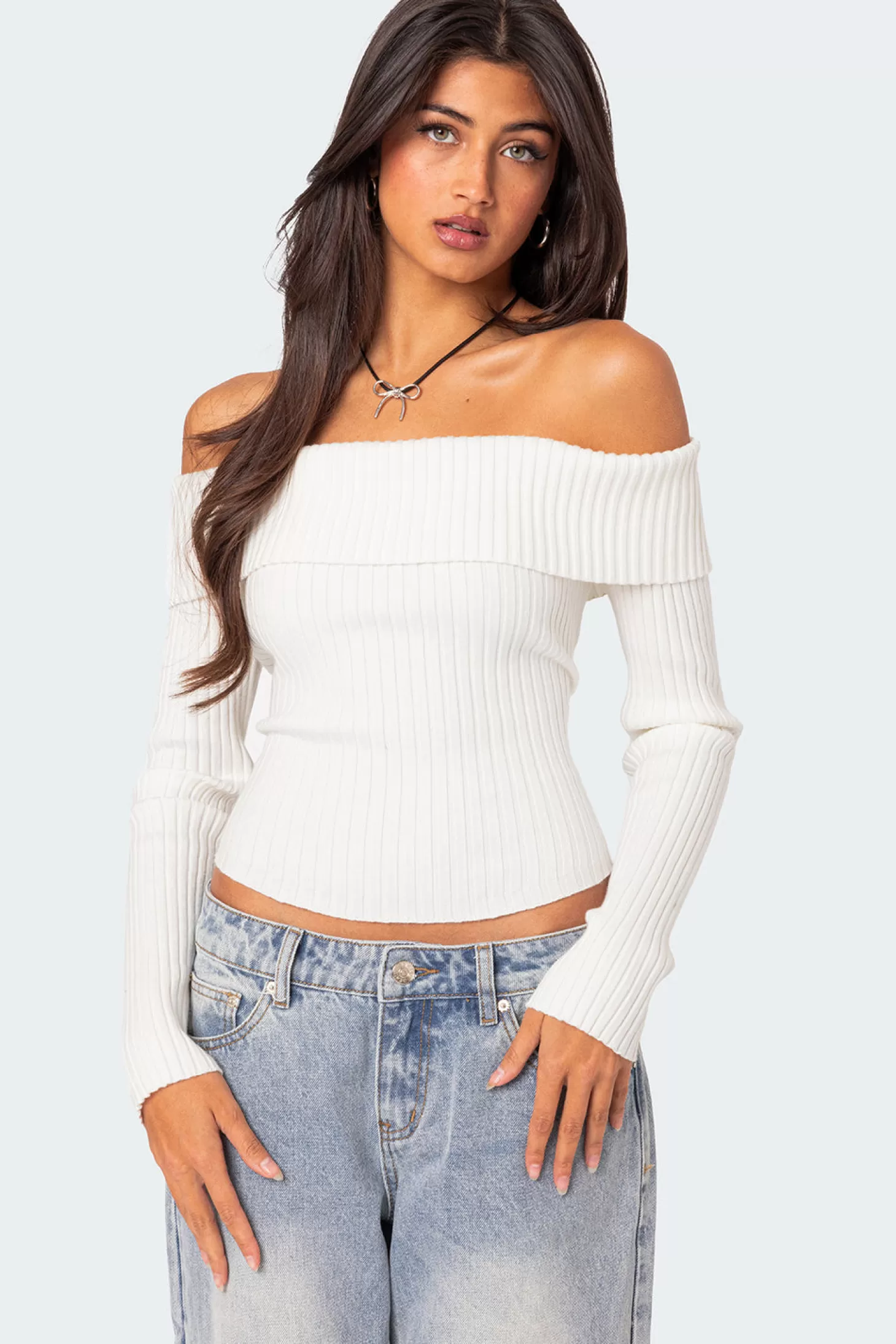 edikted Lauren Knit Fold Over Top* Long Sleeve Tops | Knitted Tops