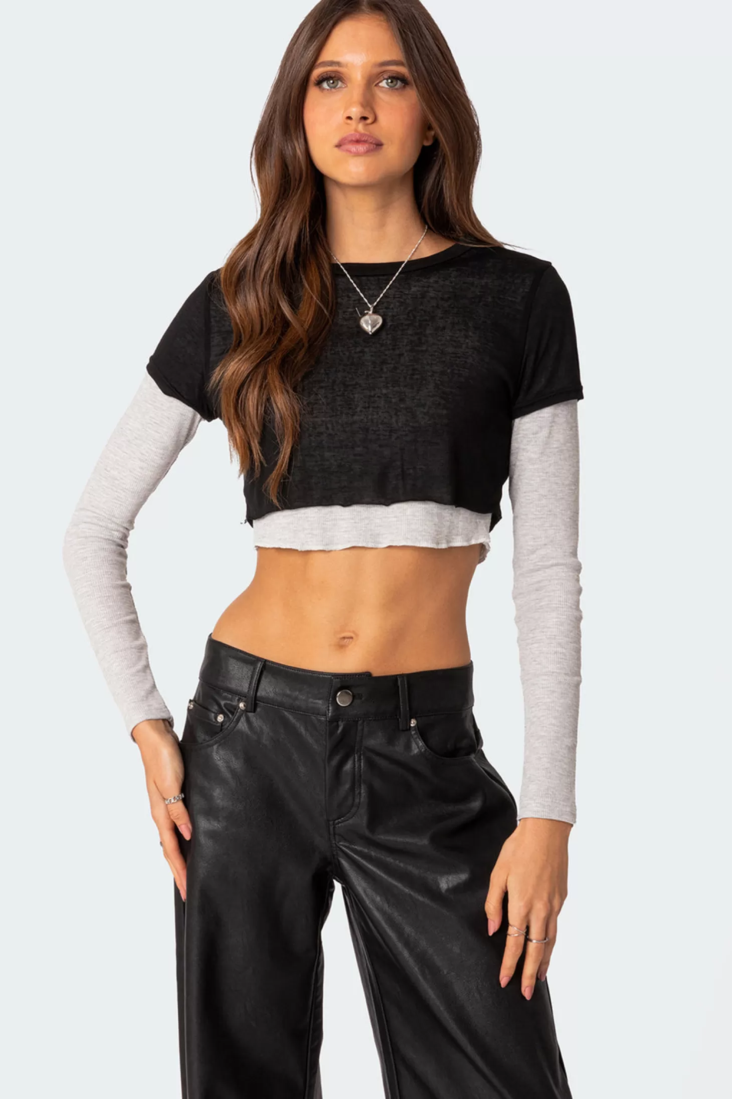 edikted Layered Long Sleeve T Shirt* Crop Tops | Long Sleeve Tops