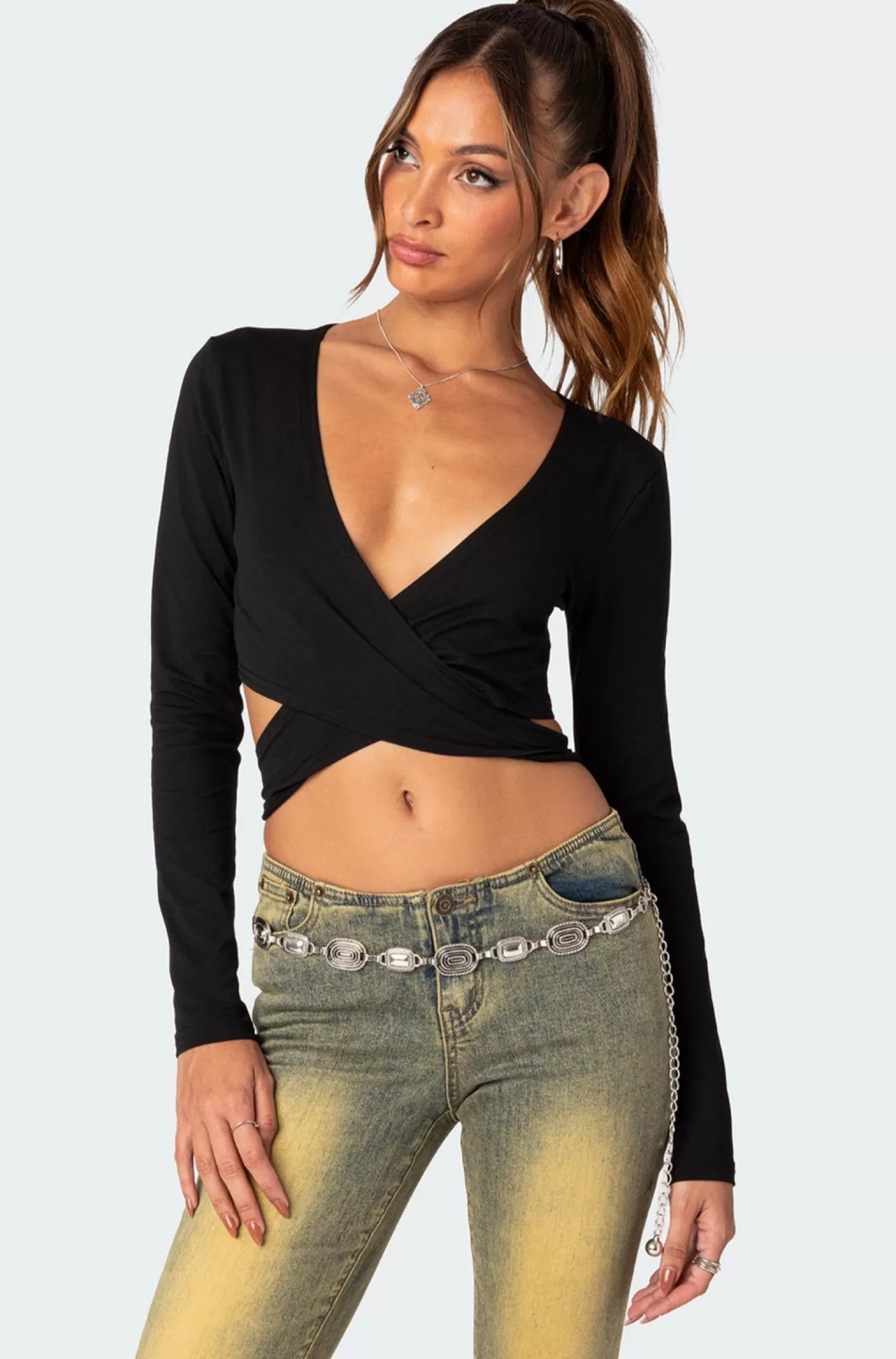 edikted Layla Wrap Crop Top* Crop Tops | Long Sleeve Tops