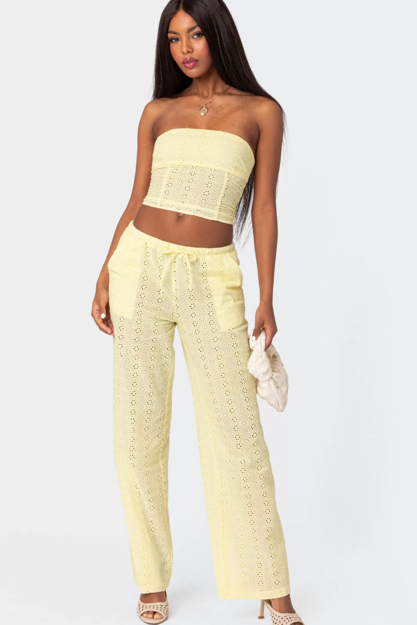 edikted Lemon Lacey Cotton Pants* Pants | Pants