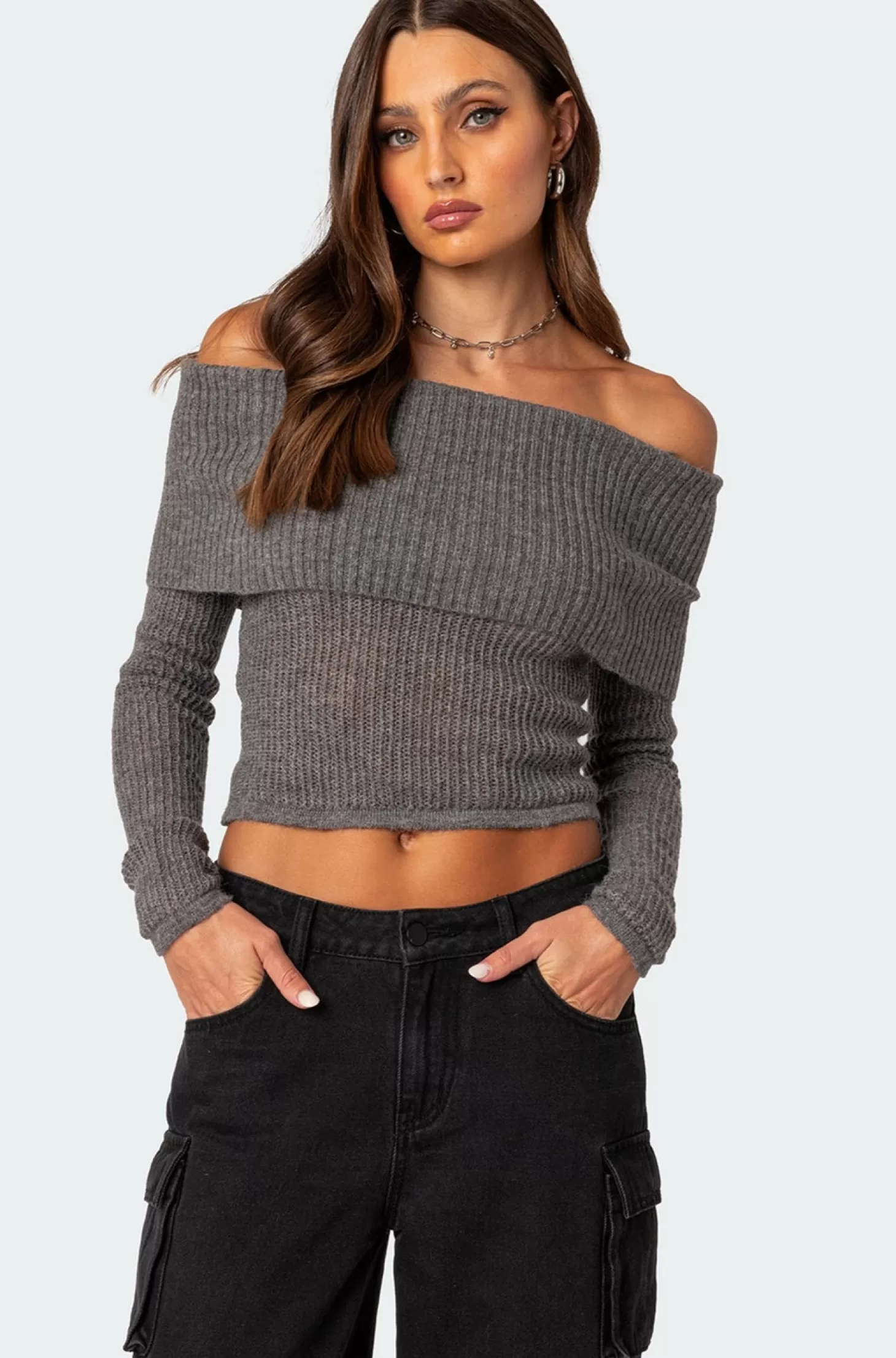 edikted Lili Fold Over Knit Top* Long Sleeve Tops | Knitted Tops