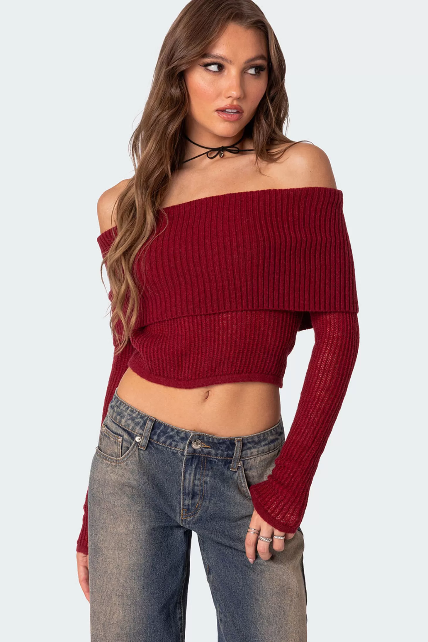 edikted Lili Fold Over Knit Top* Long Sleeve Tops | Knitted Tops