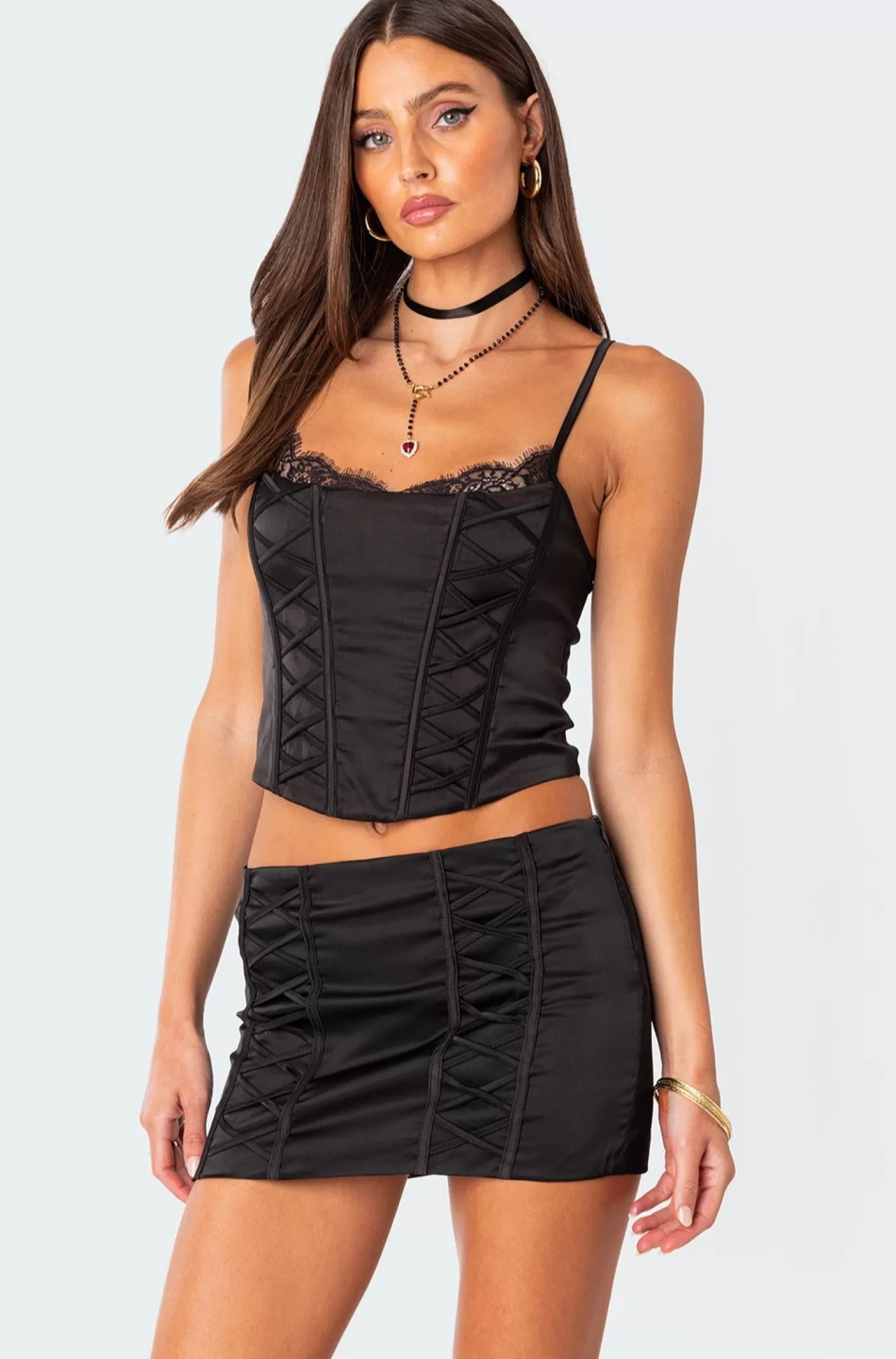 edikted Lilith Lace Up Satin Corset* Corsets | Corsets