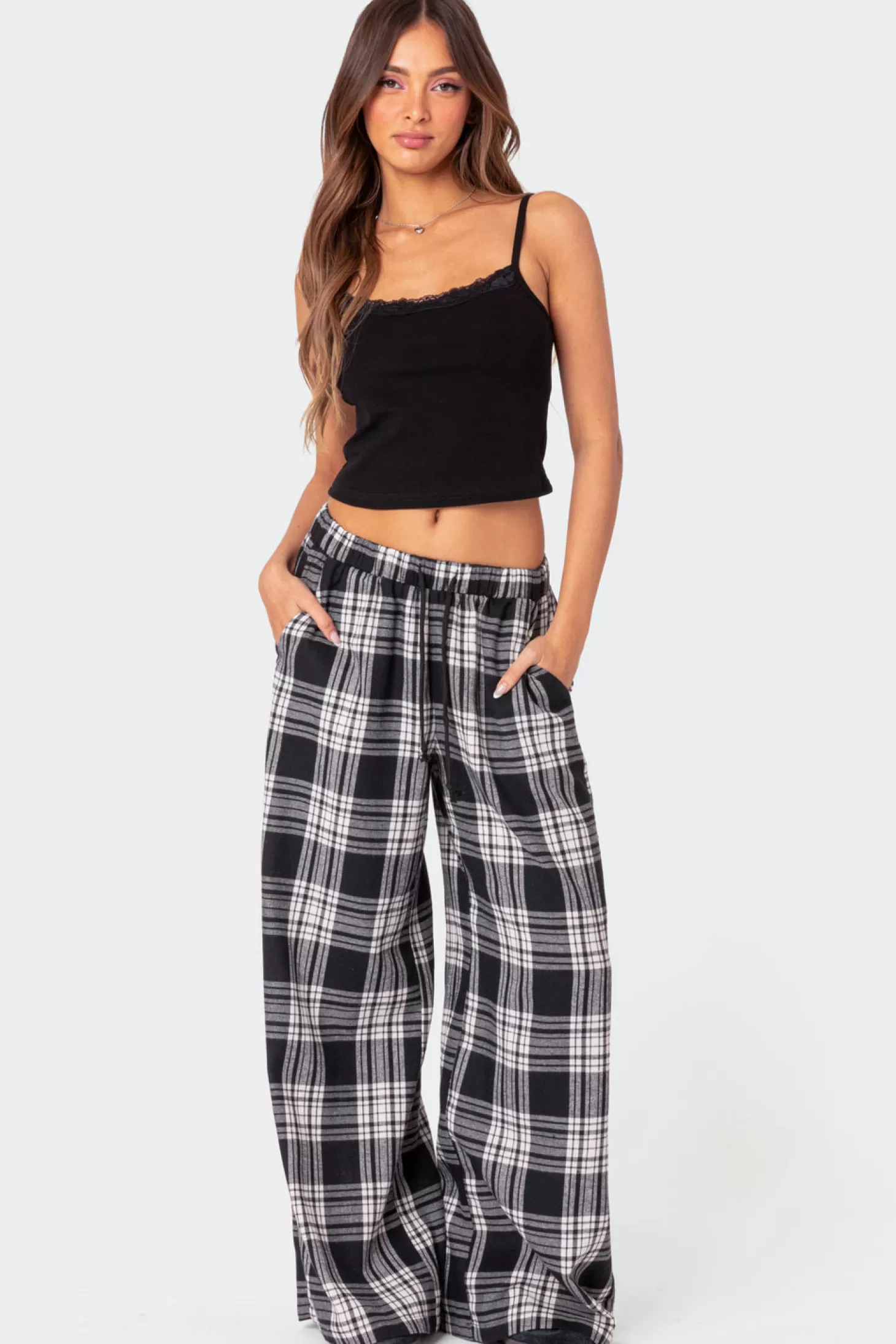 edikted Lounge Around Plaid Wide Leg Pants* Pants | Pants