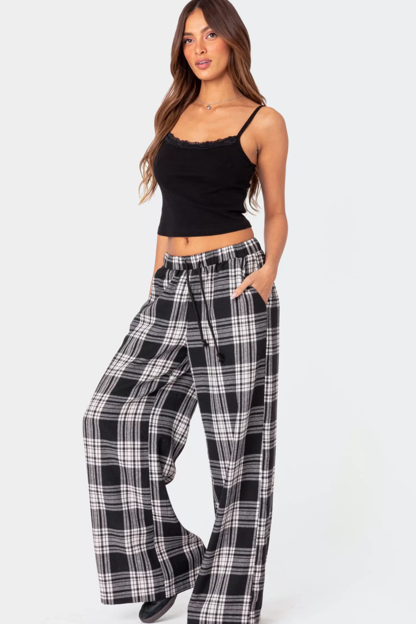 edikted Lounge Around Plaid Wide Leg Pants* Pants | Pants