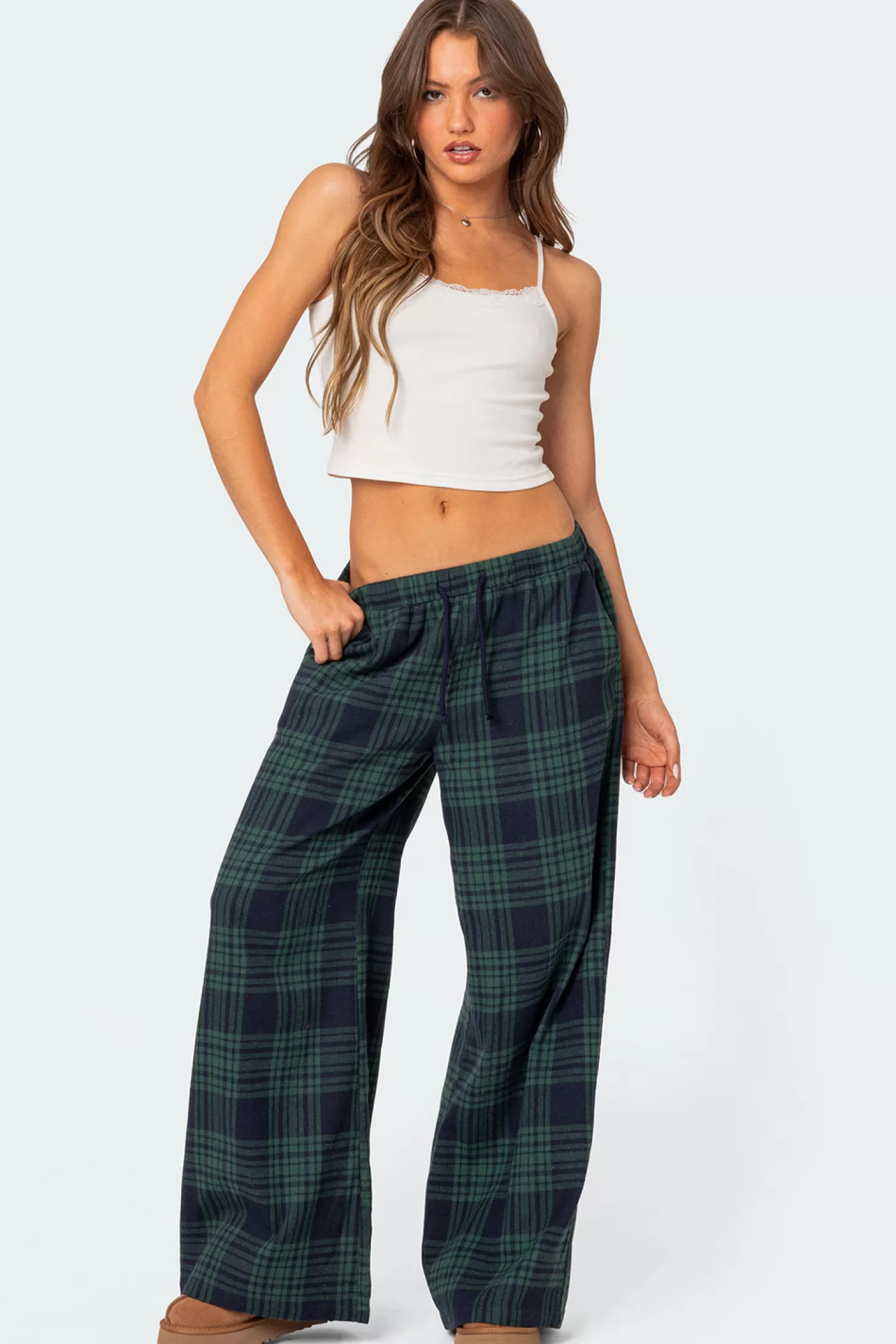 edikted Lounge Around Plaid Wide Leg Pants* Pants | Pants