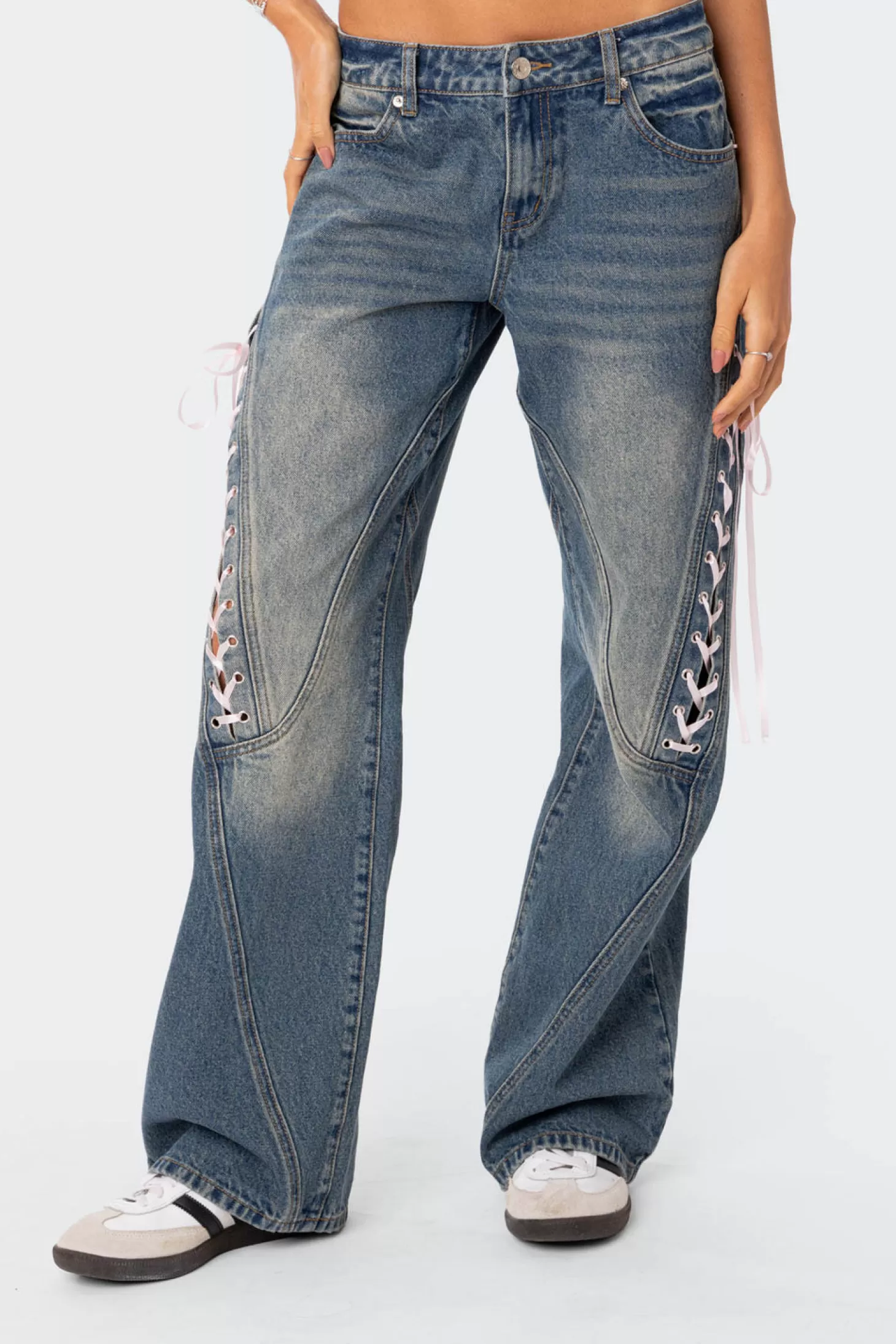 edikted Low Rise Ribbon Lace Up Jeans* Jeans | Jeans