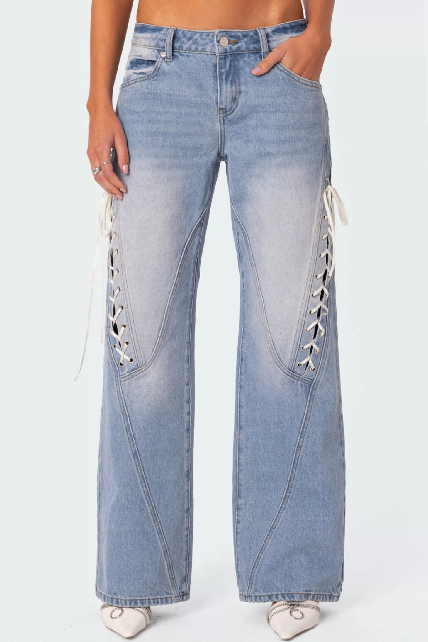 edikted Low Rise Ribbon Lace Up Jeans* Jeans | Jeans