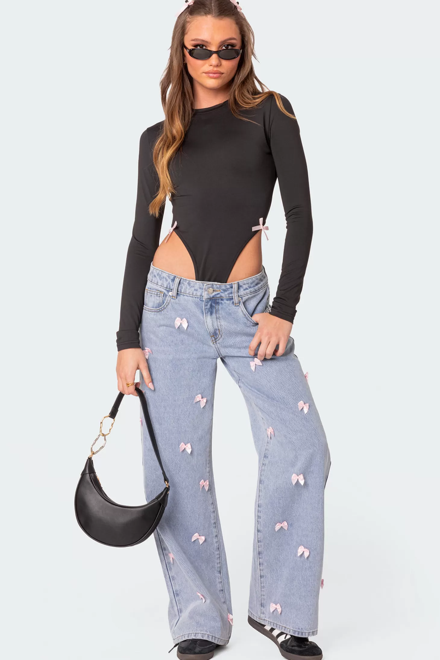 edikted Lucille Low Rise Satin Bow Jeans* Jeans | Jeans