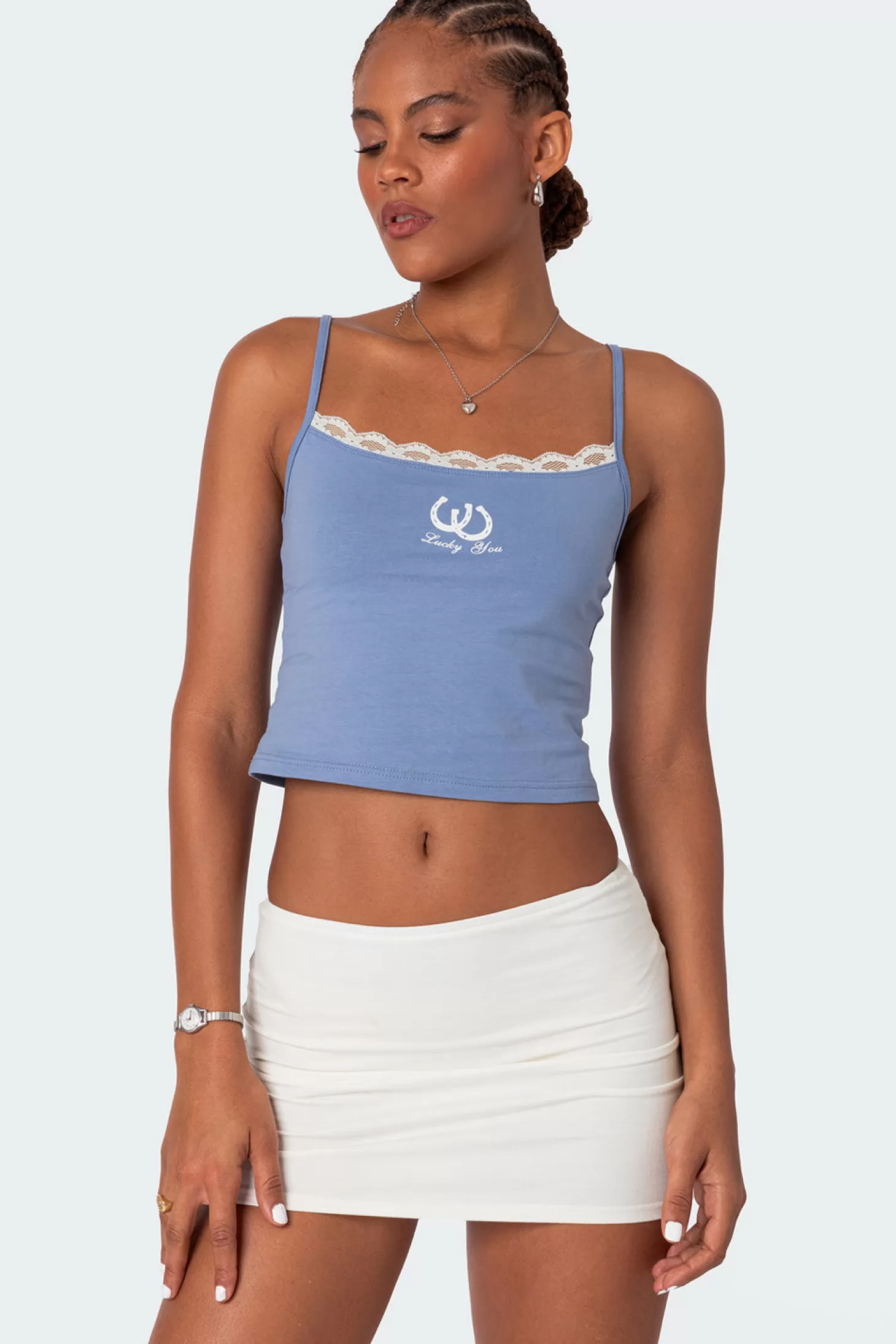 edikted Lucky Girl Lace Trim Tank Top* Tank Tops | Graphic Tops