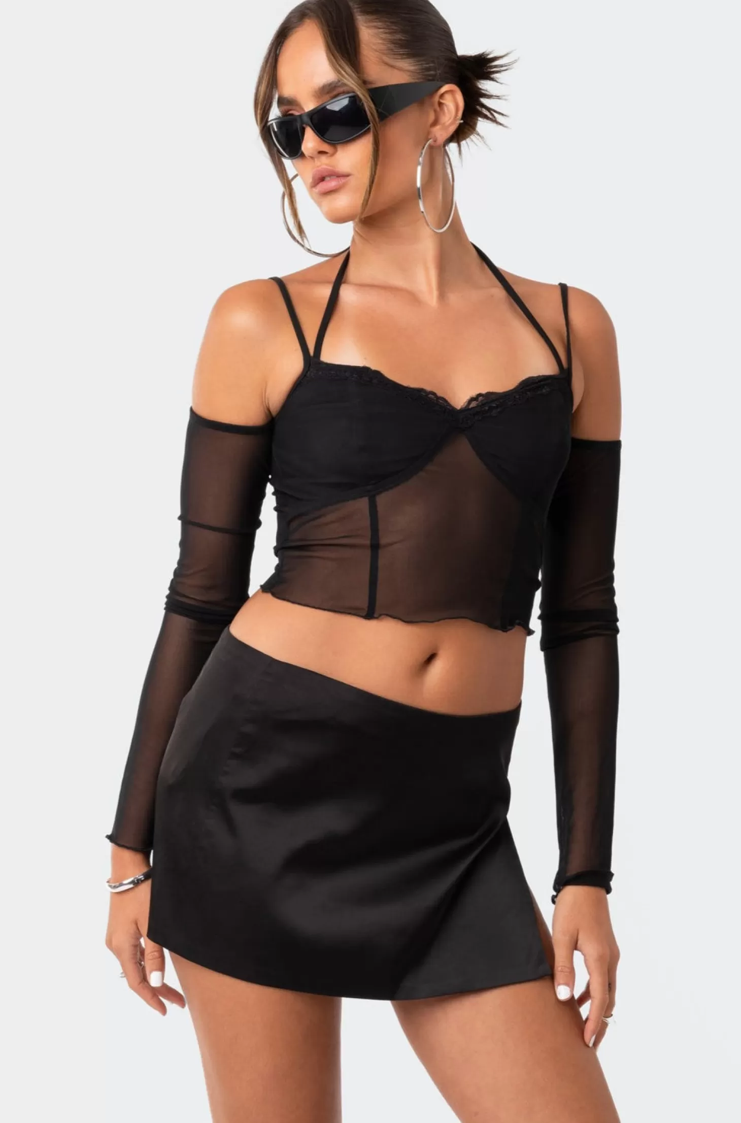 edikted Luella Off The Shoulder Mesh Top* Crop Tops | Long Sleeve Tops