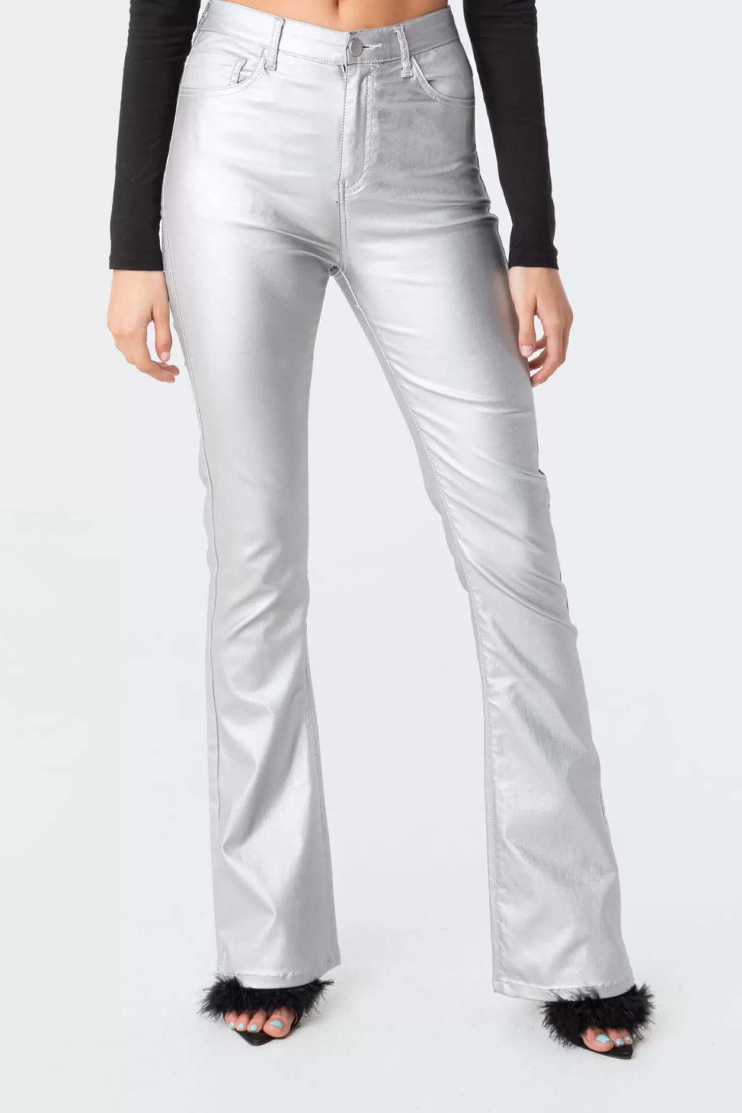 edikted Luna Faux Leather Flare Jeans* Jeans | Jeans