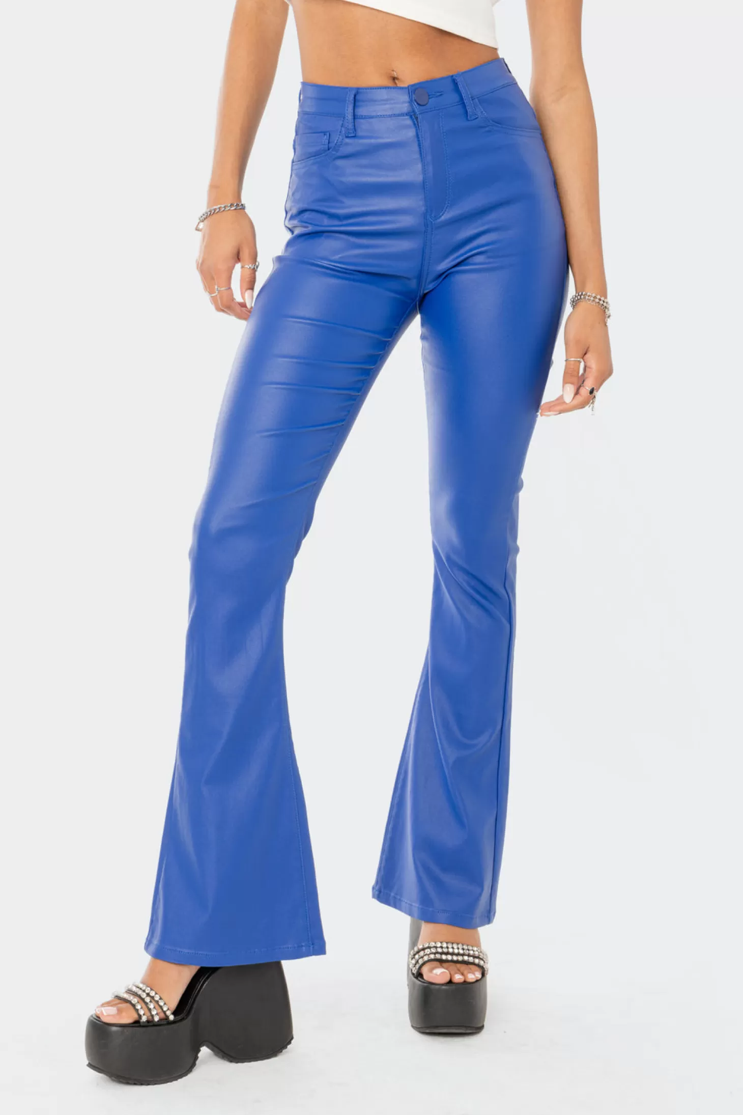 edikted Luna Faux Leather Flare Jeans* Jeans | Jeans