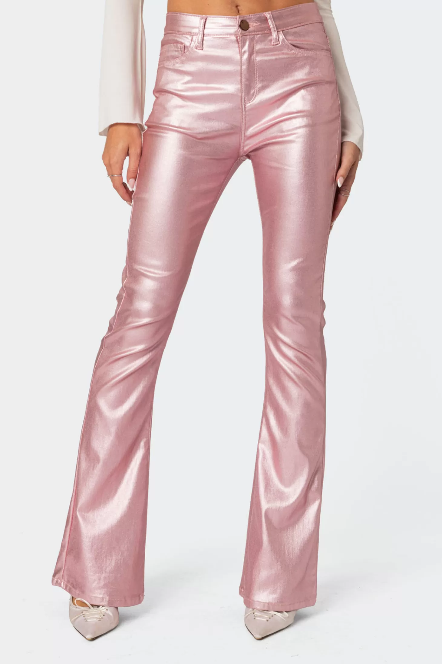 edikted Luna Faux Leather Flare Jeans* Jeans | Jeans