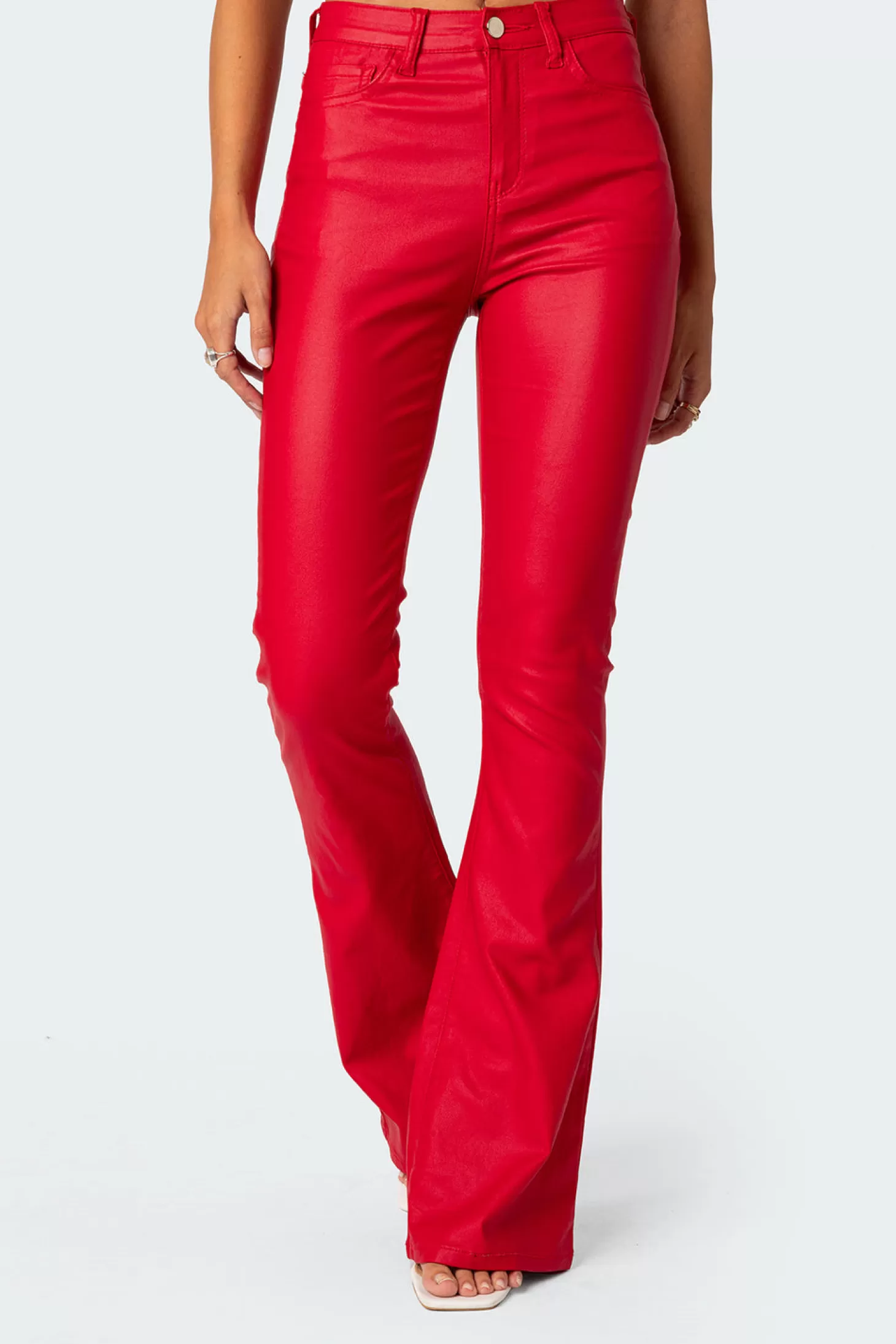 edikted Luna Faux Leather Flare Jeans* Jeans | Jeans