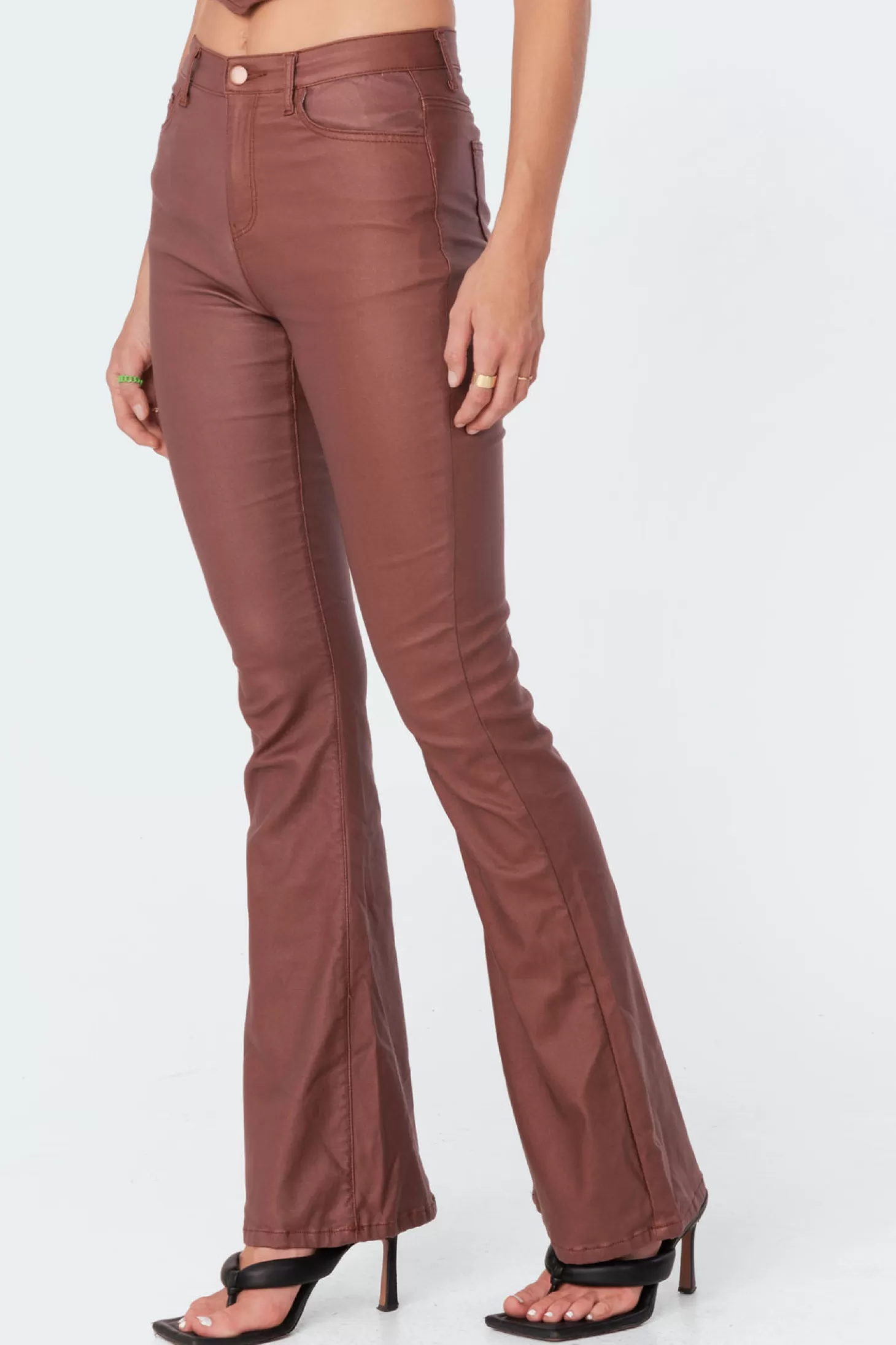 edikted Luna Faux Leather Flare Jeans* Jeans | Jeans