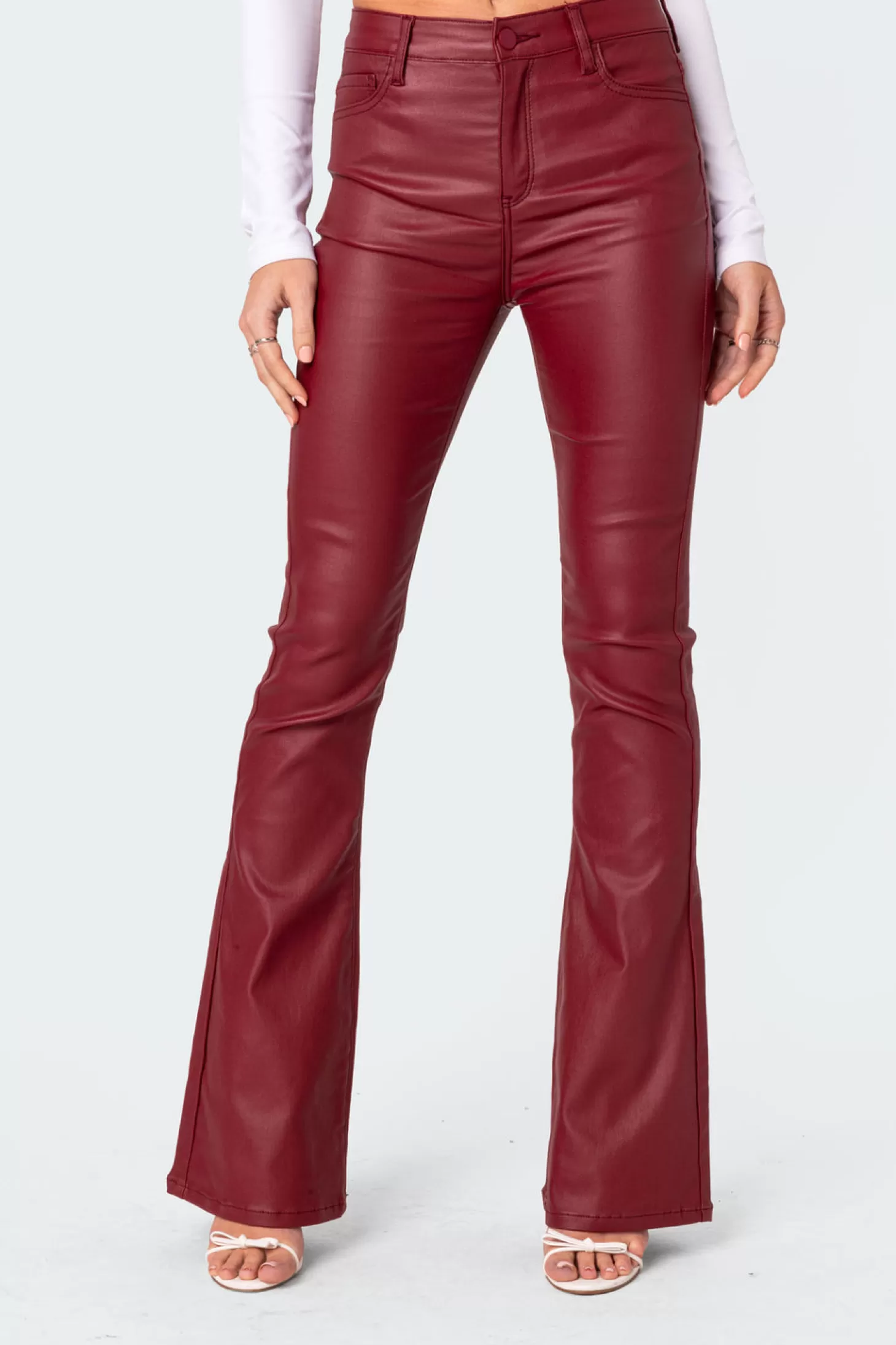 edikted Luna Faux Leather Flare Jeans* Jeans | Jeans