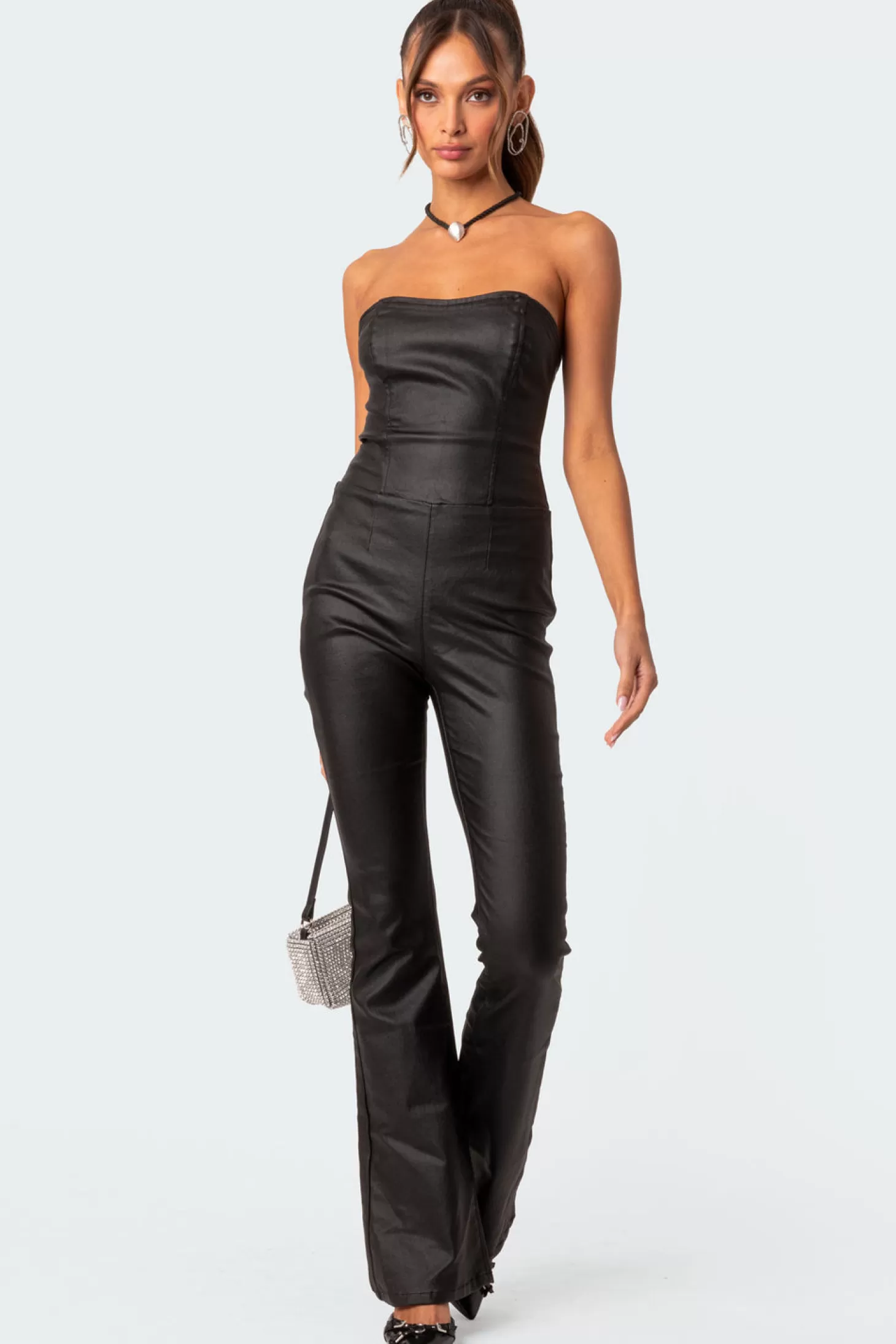 edikted Luna Faux Leather Flared Jumpsuit* Jumpsuits & Rompers