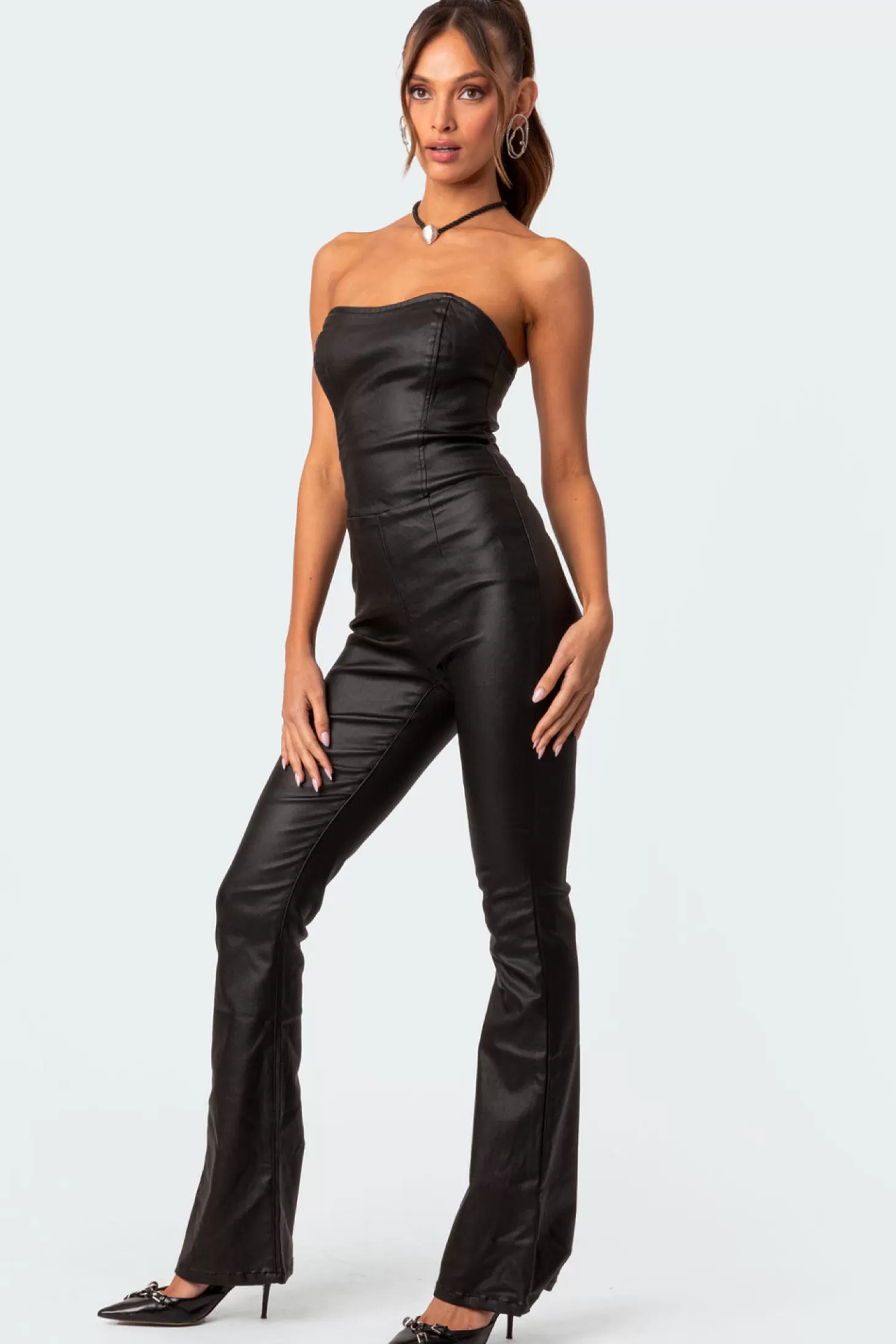 edikted Luna Faux Leather Flared Jumpsuit* Jumpsuits & Rompers