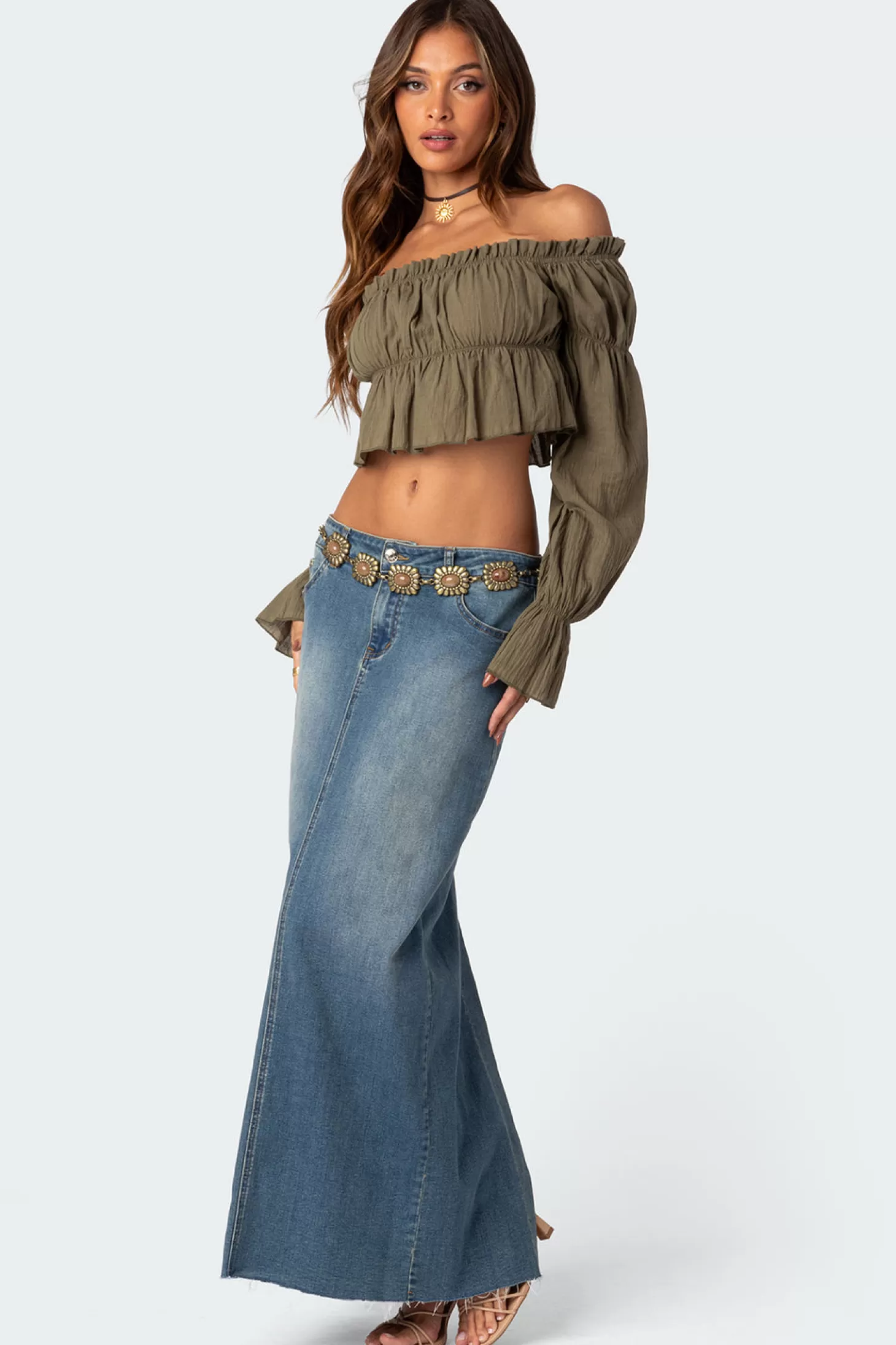 edikted Majestic Off Shoulder Gathered Crop Top* Crop Tops | Long Sleeve Tops