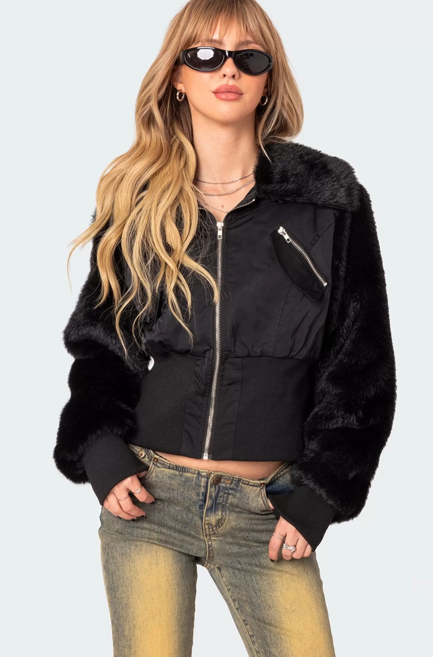 edikted Malliora Faux Fur Nylon Jacket* Jackets & Coats