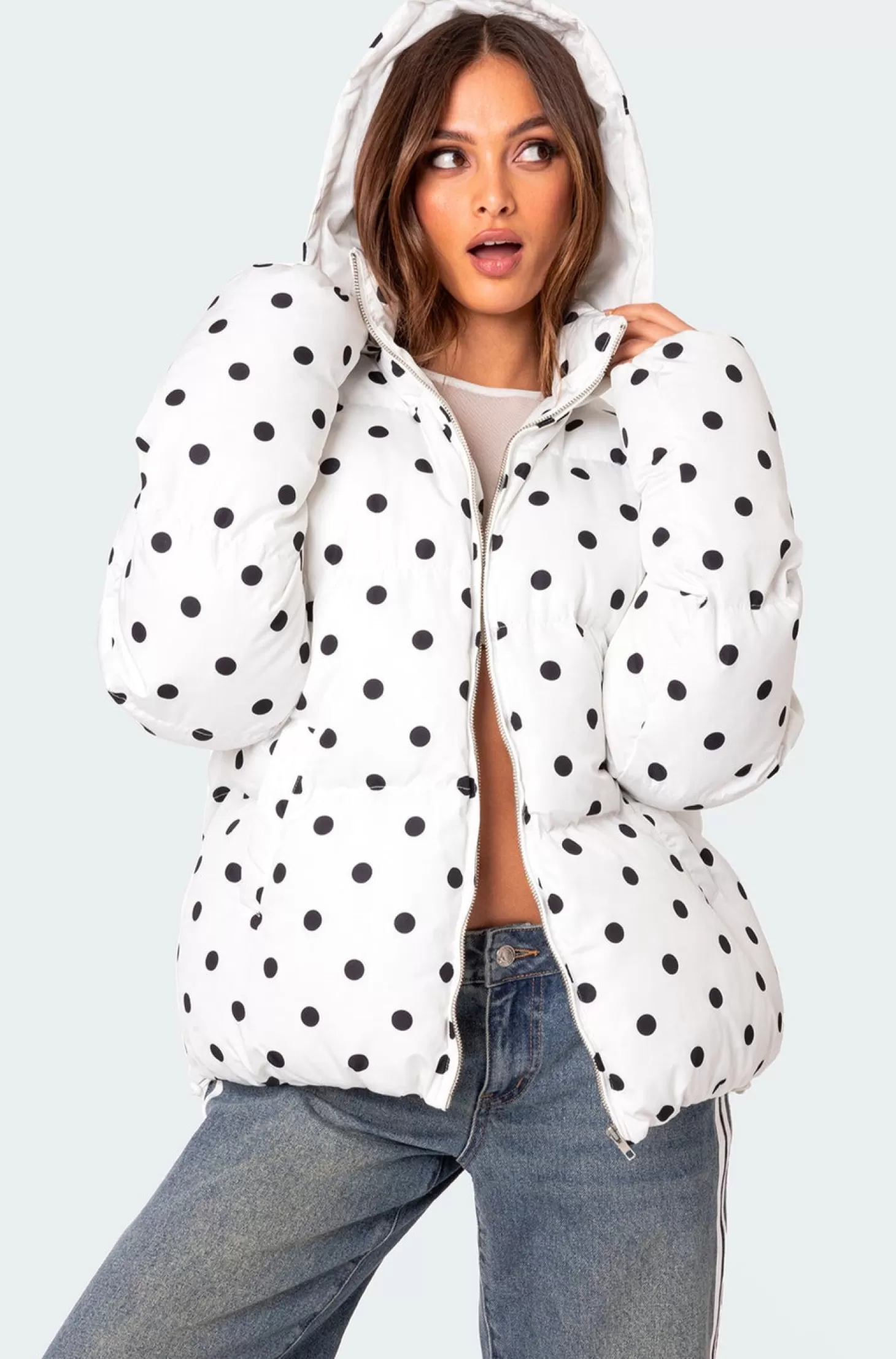 edikted Marcey Polka Dot Hooded Puffer* Jackets & Coats