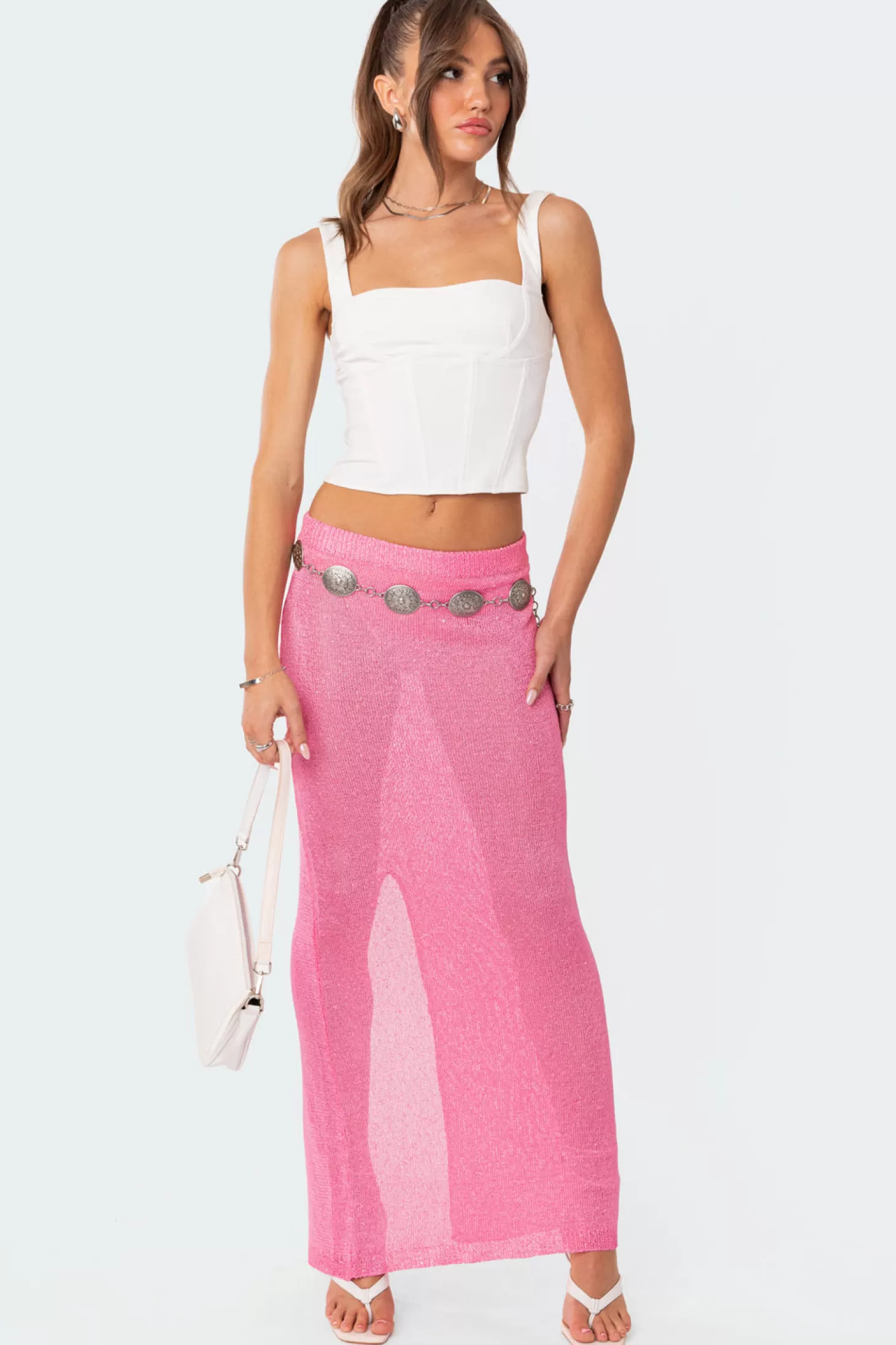 edikted Micro Sequin Sheer Knit Maxi Skirt* Skirts | Skirts