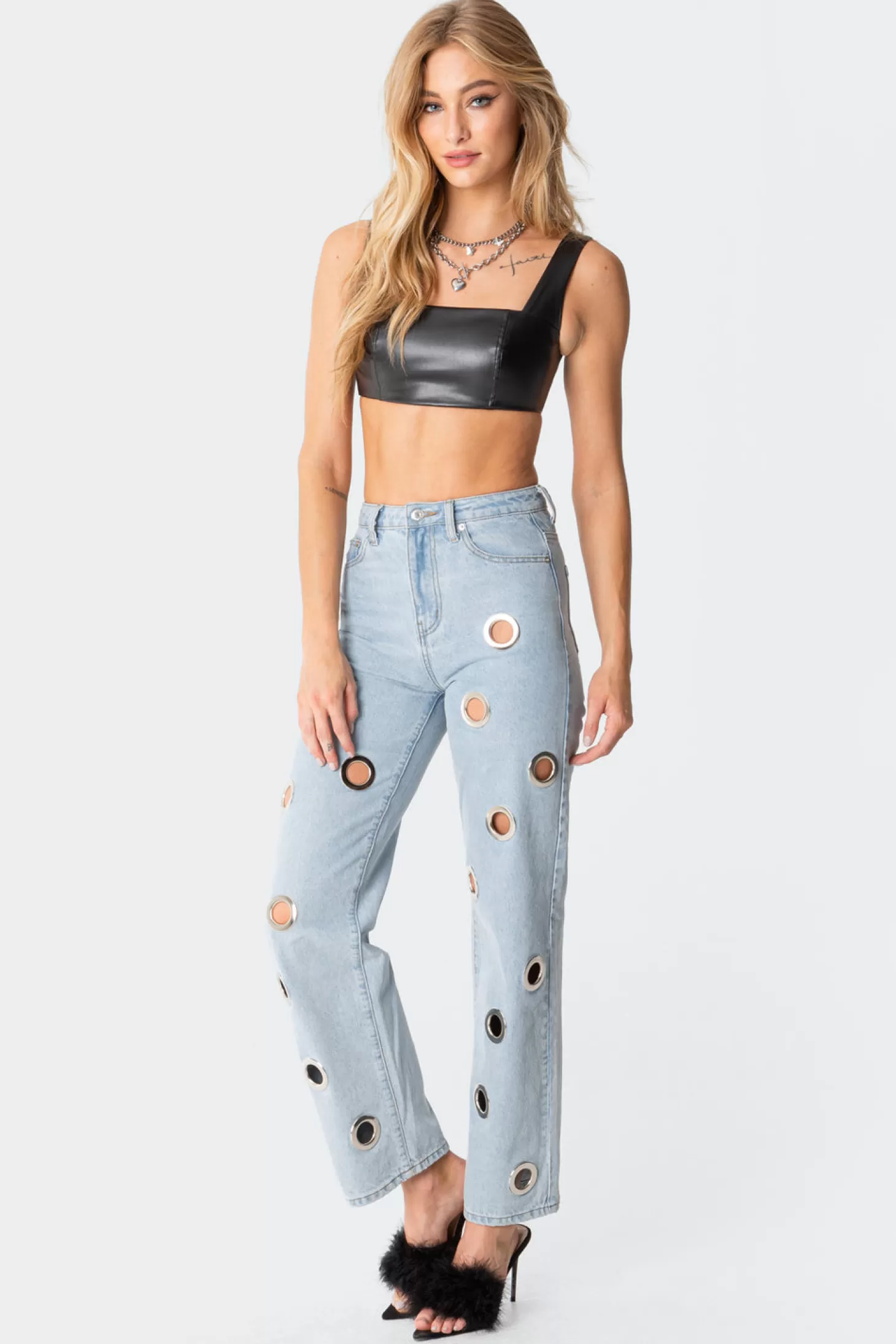 edikted Midnight Faux Leather Crop Top* Crop Tops