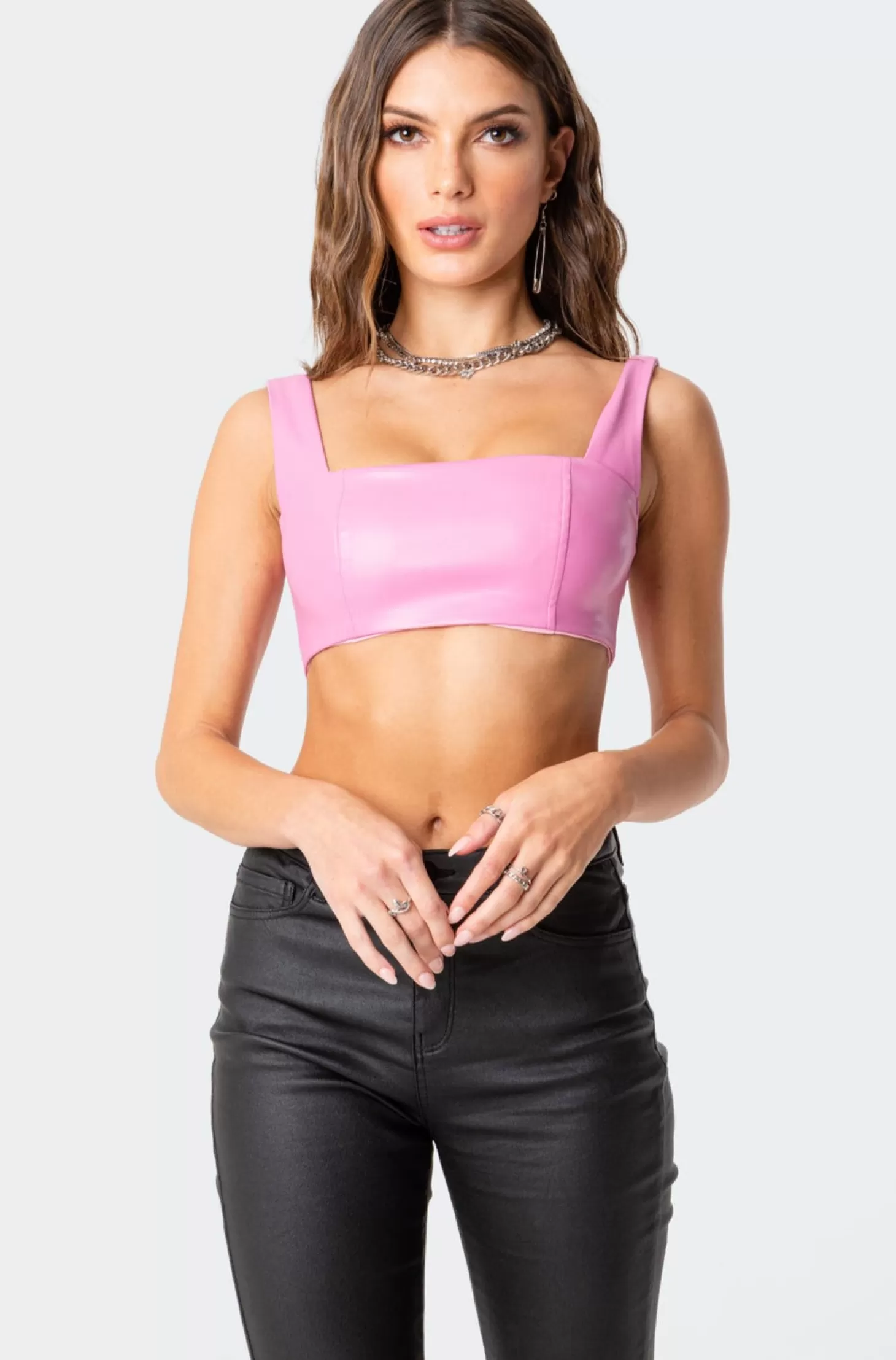 edikted Midnight Faux Leather Crop Top* Crop Tops