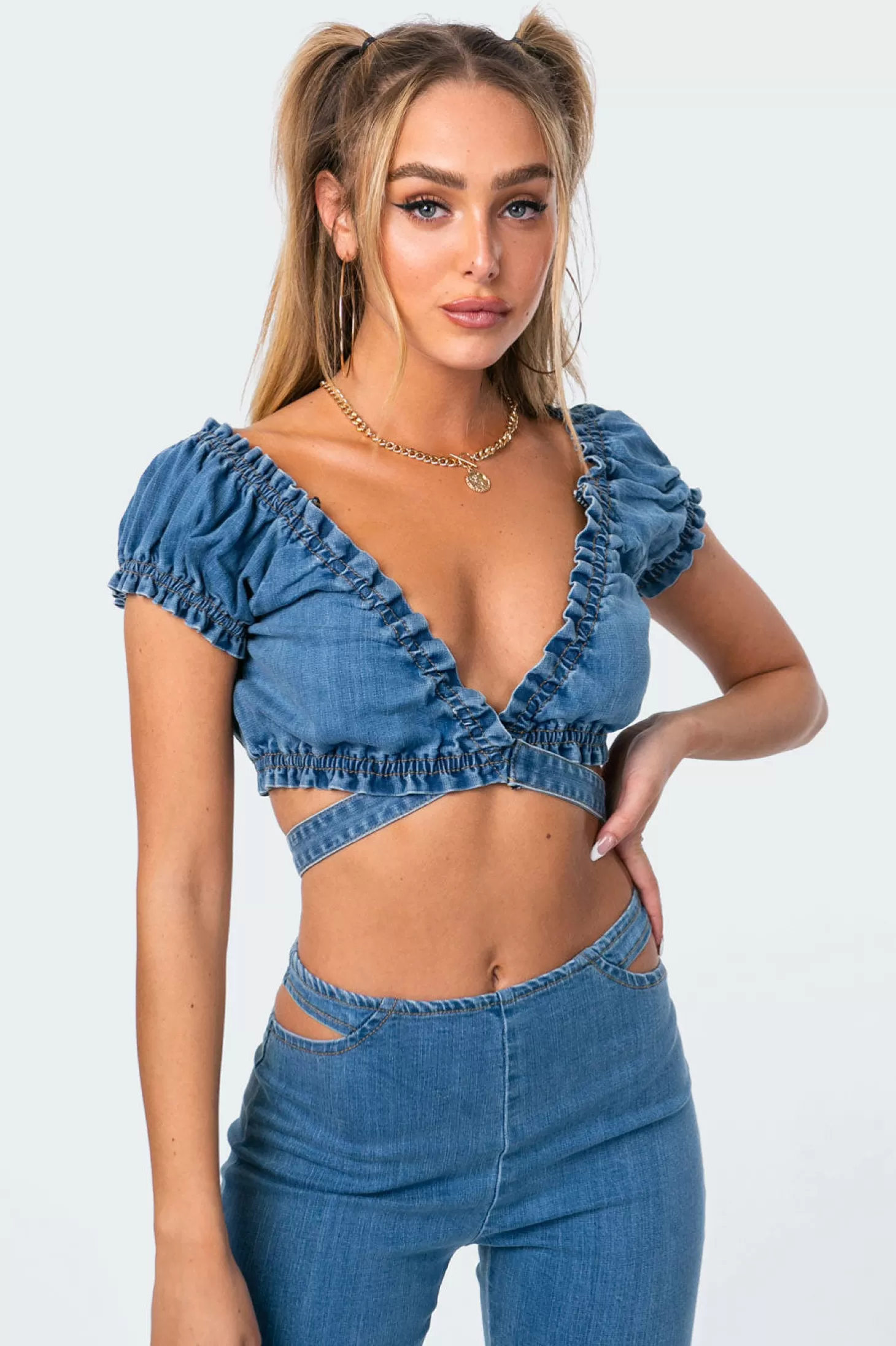 edikted Miley Denim Crop Top* Crop Tops | Denim Tops