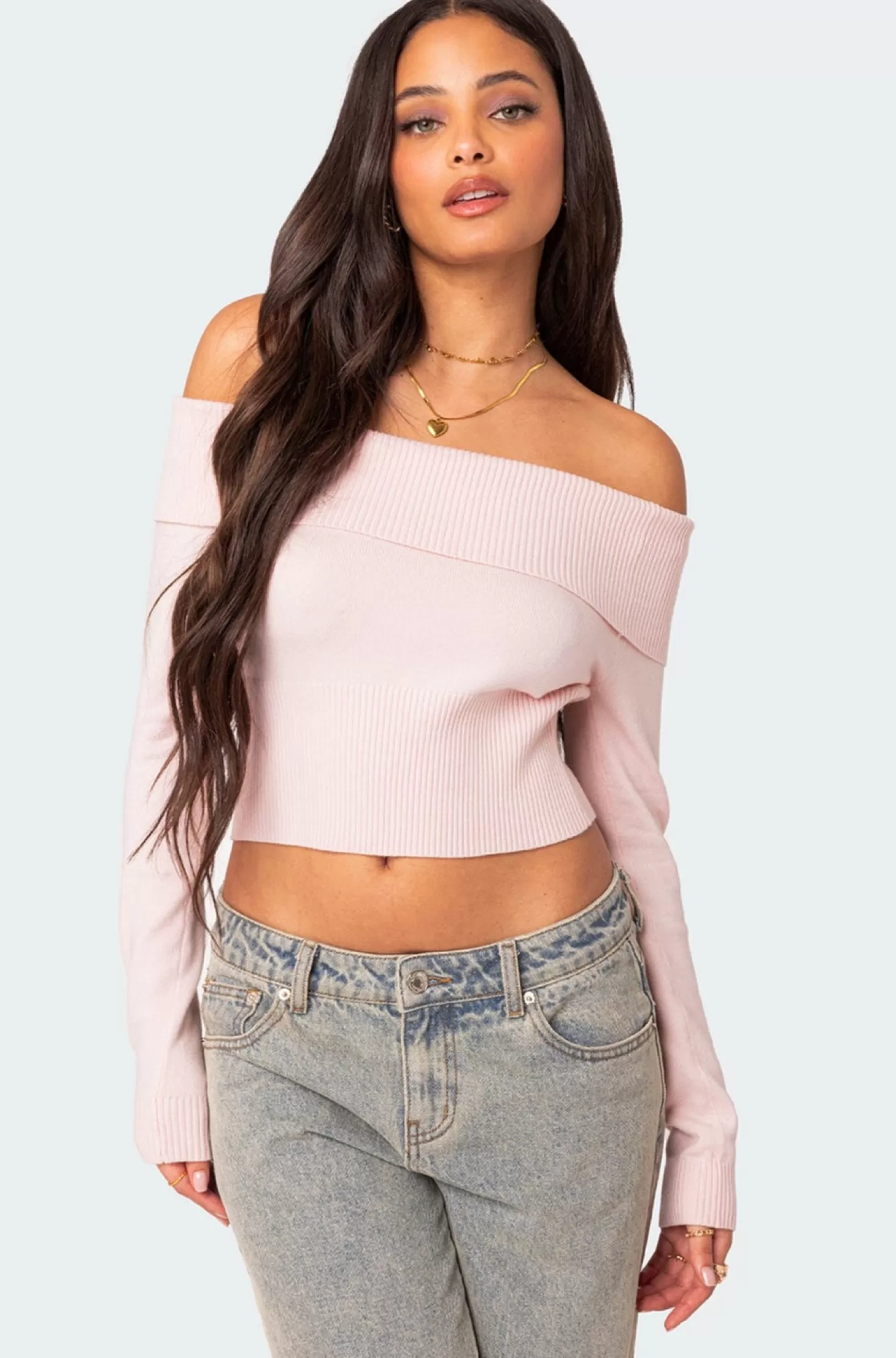 edikted Minnie Cropped Fold Over Knit Top* Long Sleeve Tops | Knitted Tops