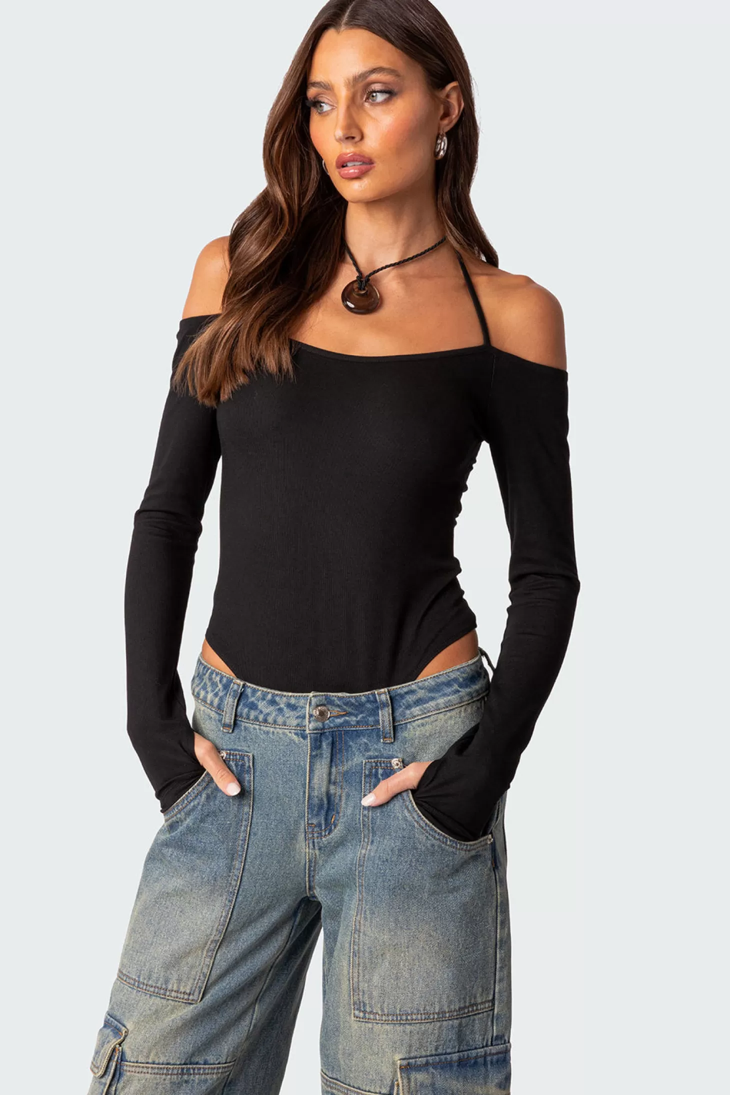 edikted Model Off Duty Ribbed Bodysuit* Long Sleeve Tops | Bodysuits