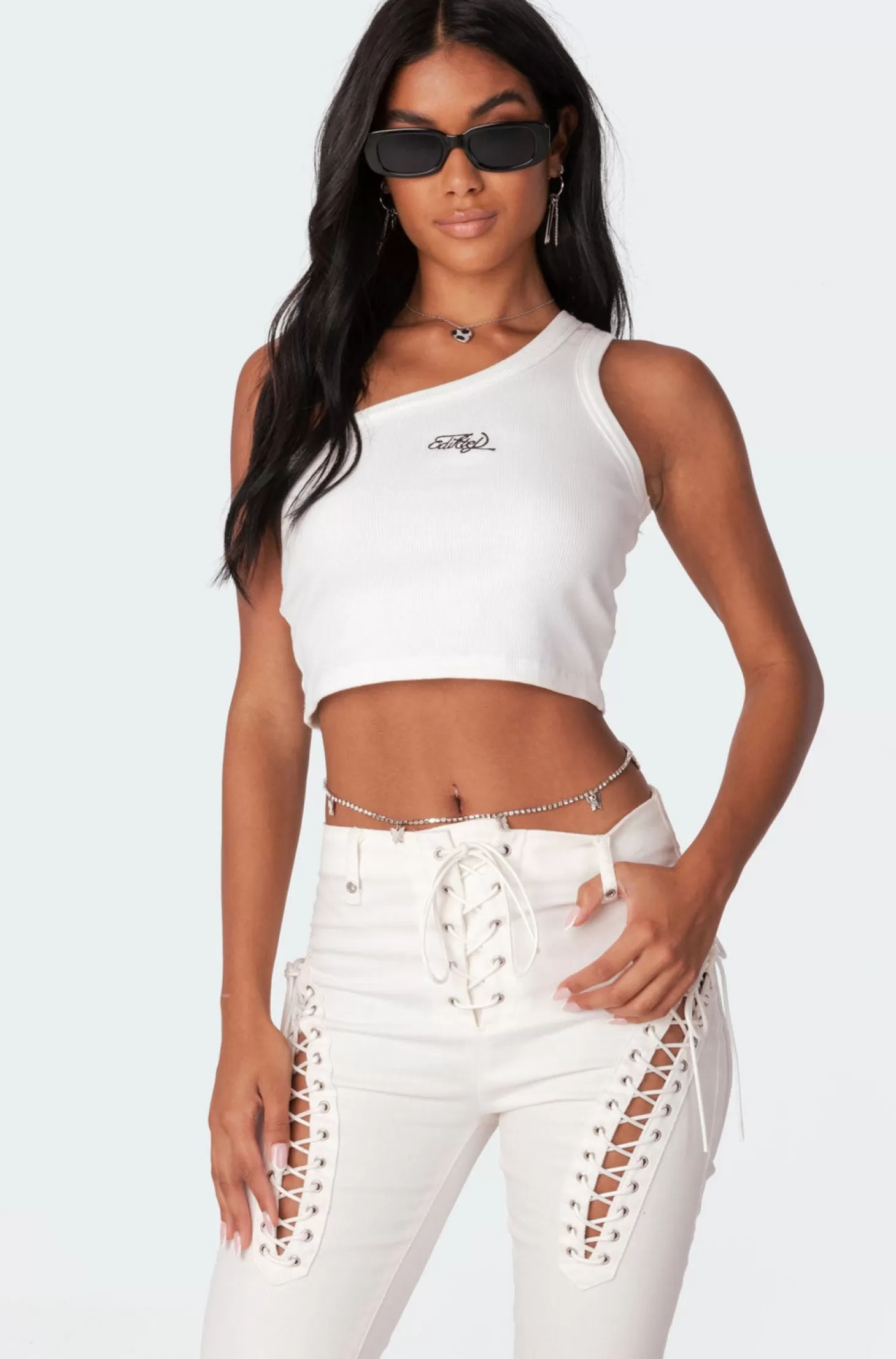 edikted Muse Ribbed One-Shoulder Top* Crop Tops