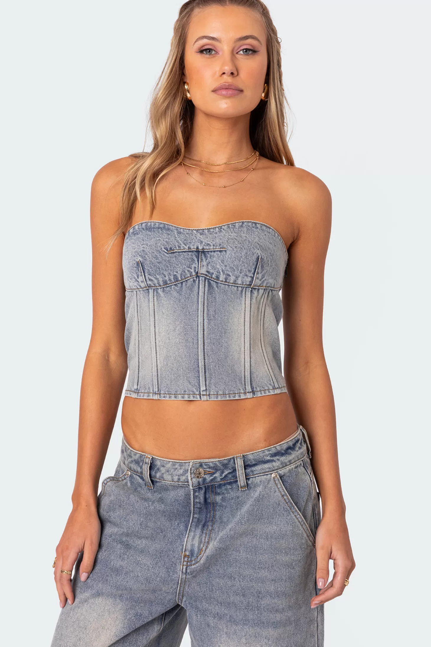 edikted Myla Washed Denim Corset* Corsets | Corsets